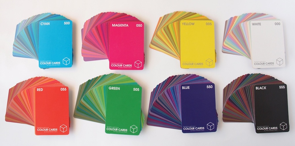 Eight sets of 27 cards each, one set for each of BTC's 8 Corner Colours: Cyan, Magenta, Yellow, White, Red, Green, Blue, and Black