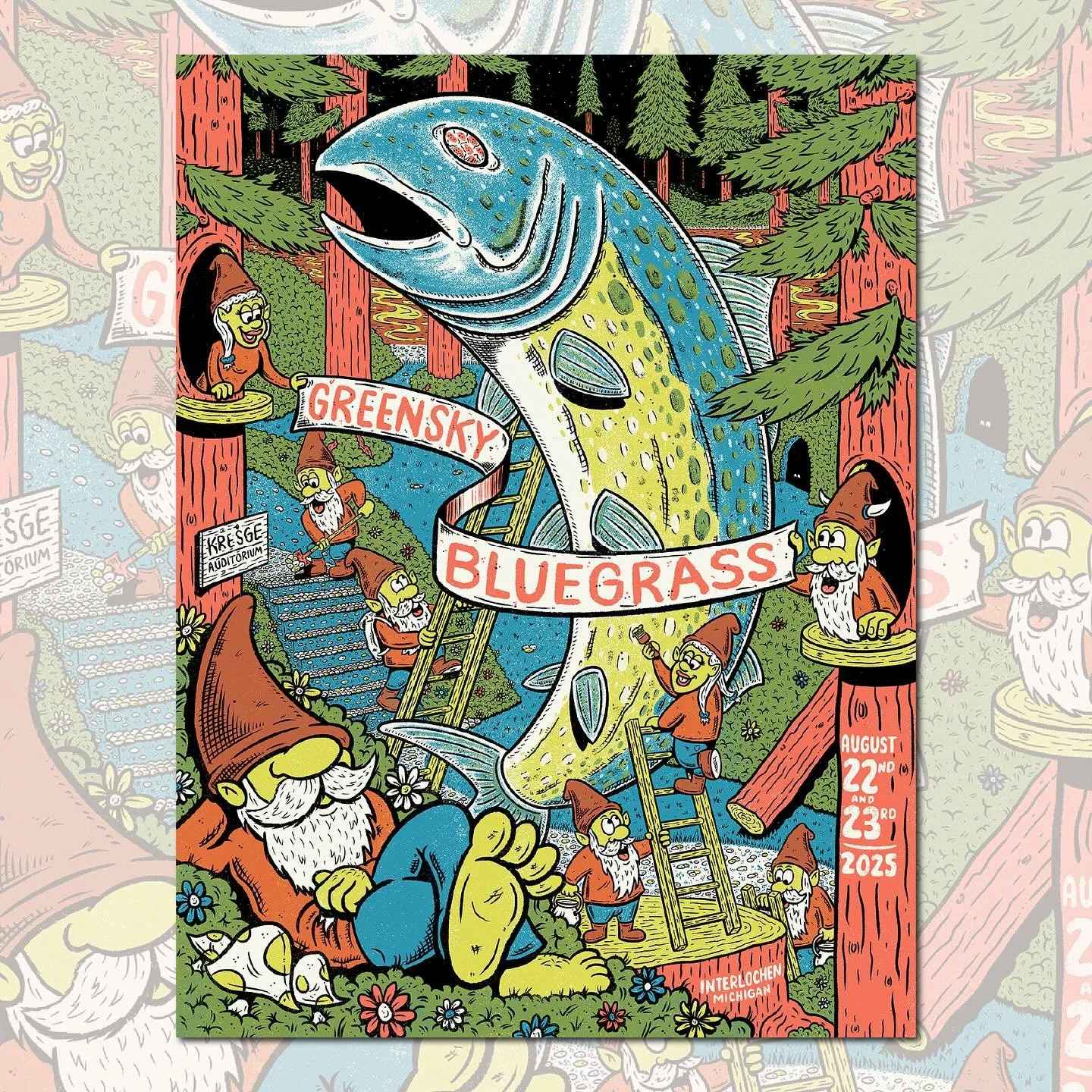 How do you capture the magic of a @greenskybluegrass show in the wild woods of Michigan? And what happens when the ink explodes in transit, oh, and then, the paper cutter breaks? My latest poster for @greenskybluegrass was full of creative challenges