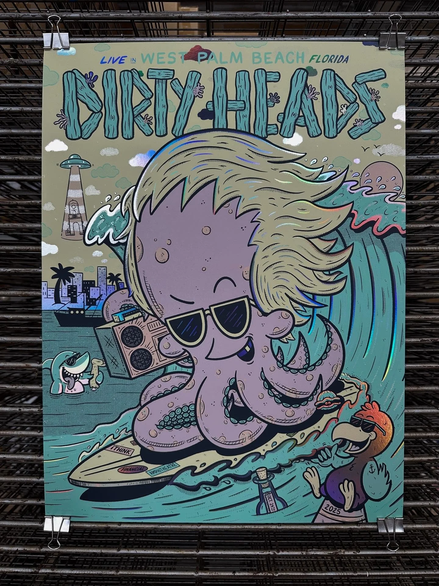 Had a blast making my second poster for @dirtyheads! Inspired by youthful family roadtrips from Michigan, I leaned into the pastels and palm tree vibes, with a little punk energy to boot. 
I’ll have limited AP copies (paper and foil) available