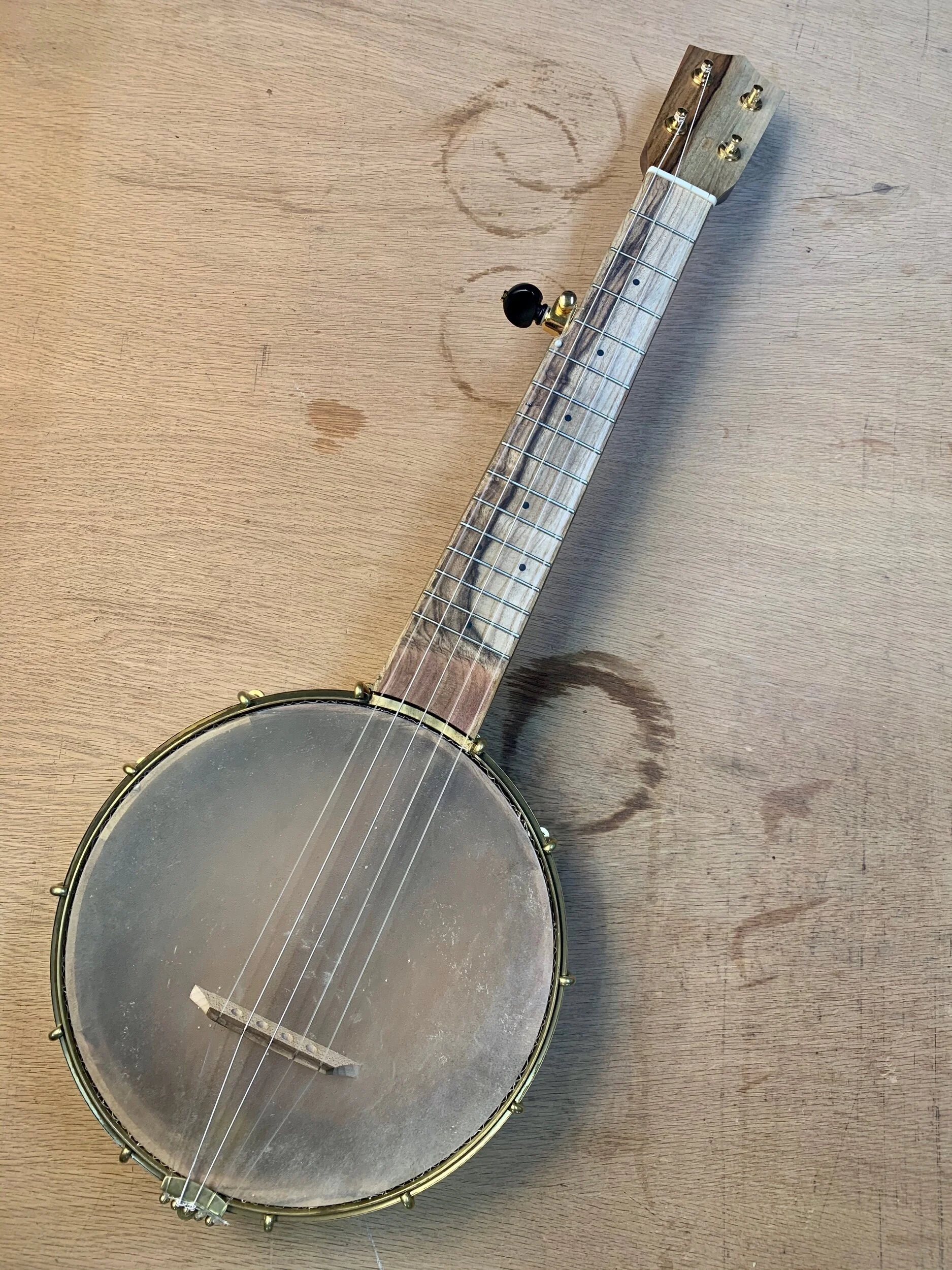 499 Walnut and Pistachio Mini Five String Banjo — Beansprout Musical