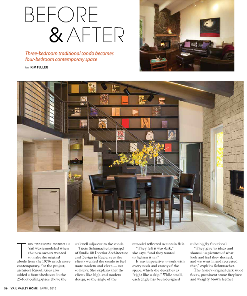 Vail Valley Home Magazine, April 2015: ‘Before & After’ – Villa Cortina