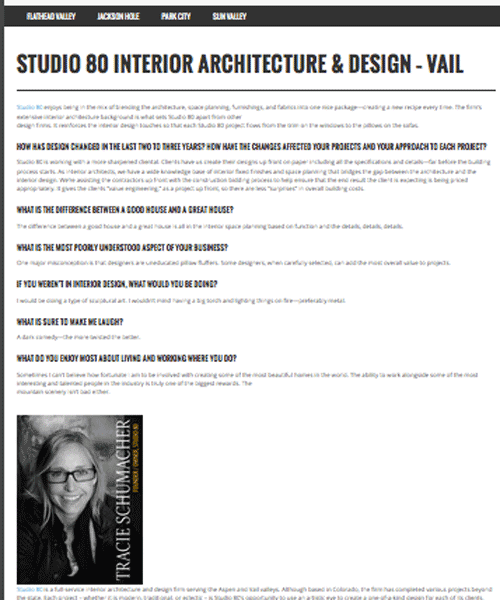 Western Home Journal, Winter/Spring 2013: Business Profile – Studio 80 Interior Architecture and Design