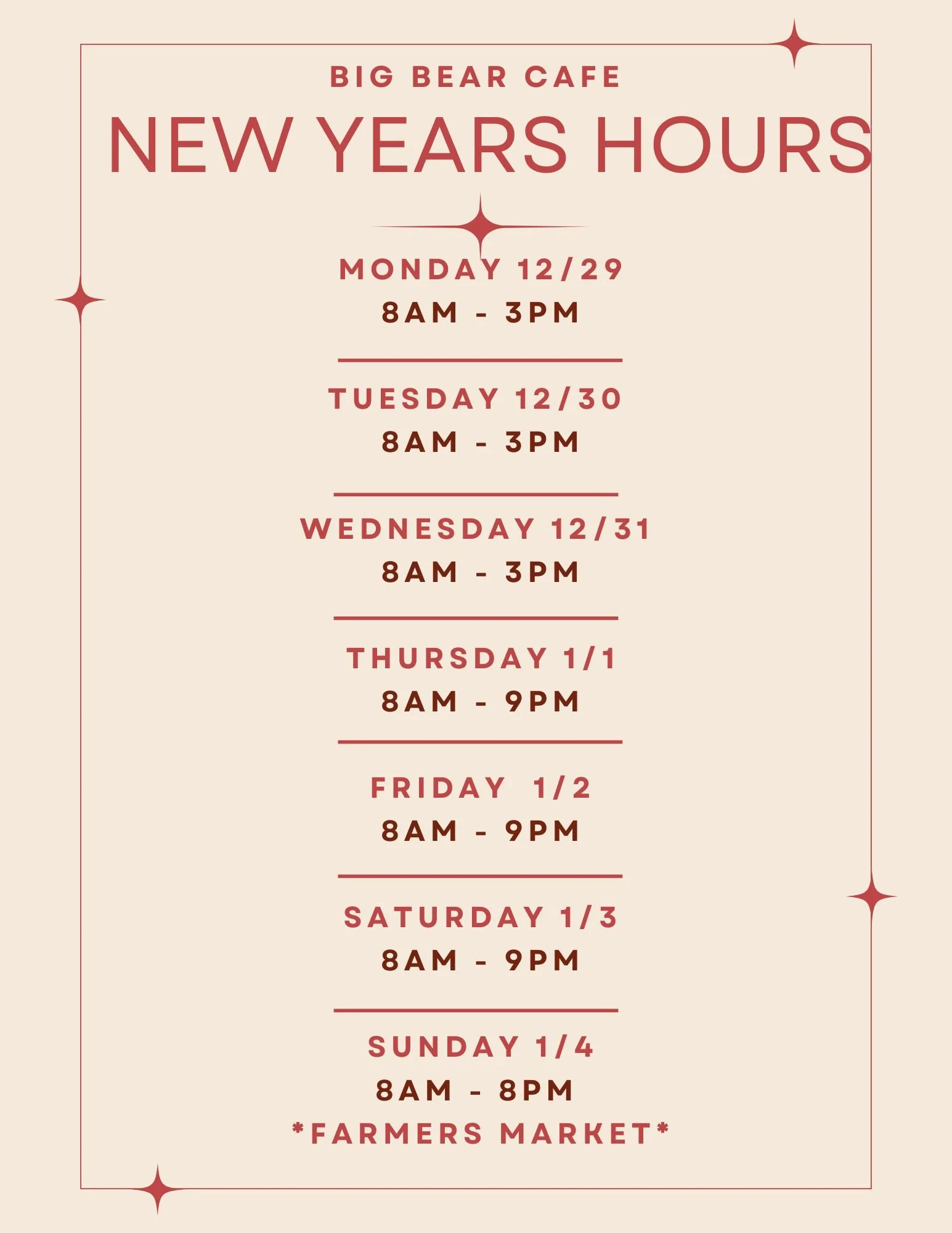 New Years Week Hours 