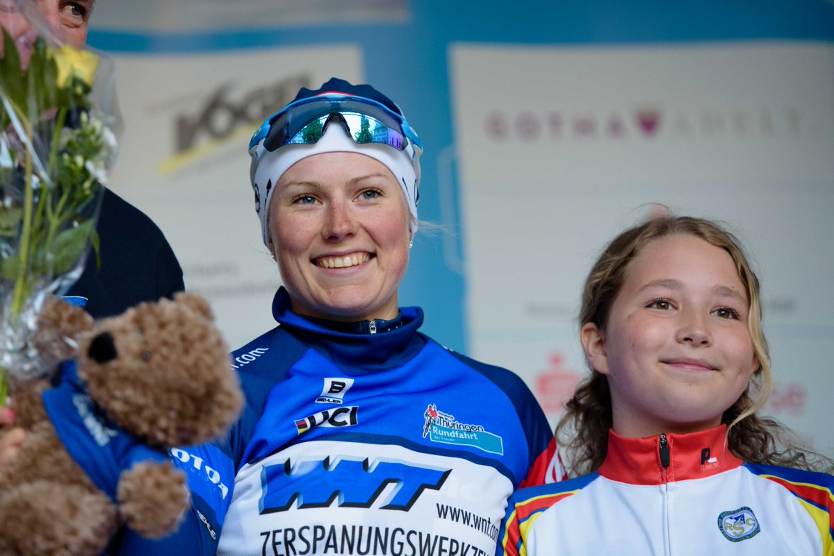 Cervelo Bigla's Lotta Lepisto - leading the sprint competition after Stage 1 - and the right sort of podium girl