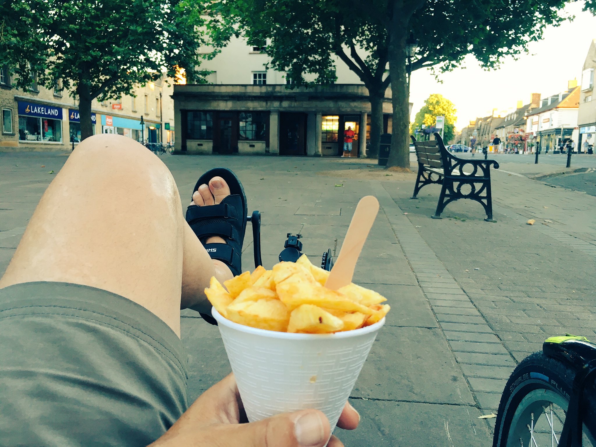 I'd never considered the advantages of a recumbent when it comes to fine dining.
