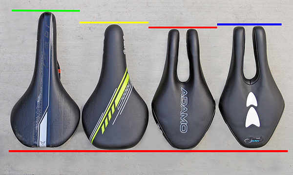 The two forward protrusions provide support for rider weight, allow circulation to soft tissues in the saddle area, resulting in greater comfort, less pressure and no numbness. A secondary benefit is better performance since the rider can rotate their pelvis (can I ?) further forward into a more aerodynamic posture and maintain that posture for a longer time without having to sit upright to relieve saddle pressure. Clearly important stuff on a trip to the shops.