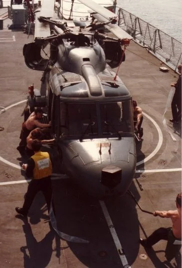 Helo being stowed