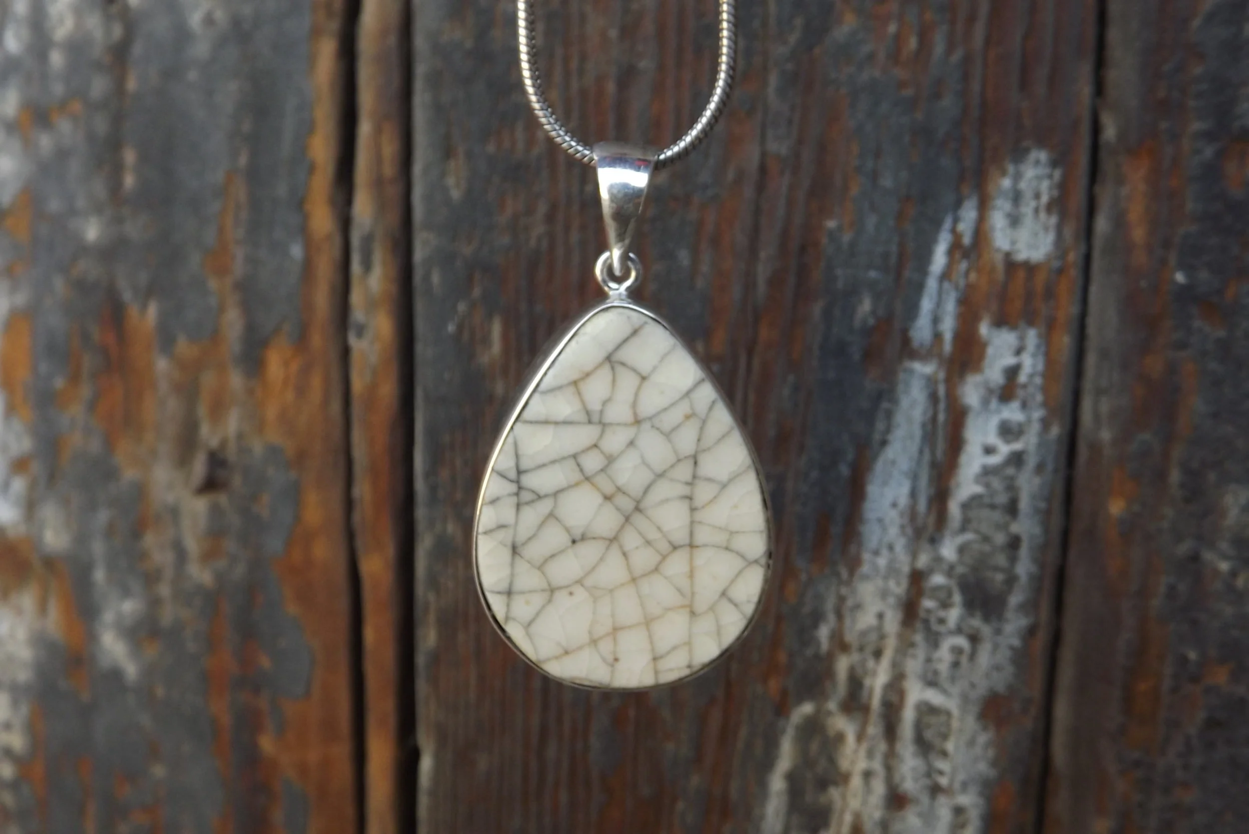 Chinese antique porcelain fine jewelry handmade sterling silver crackle glaze pendant