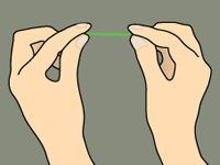  STEP 2 &nbsp;| &nbsp;Use your thumbs and forefingers to guide about one inch of floss between your teeth. 