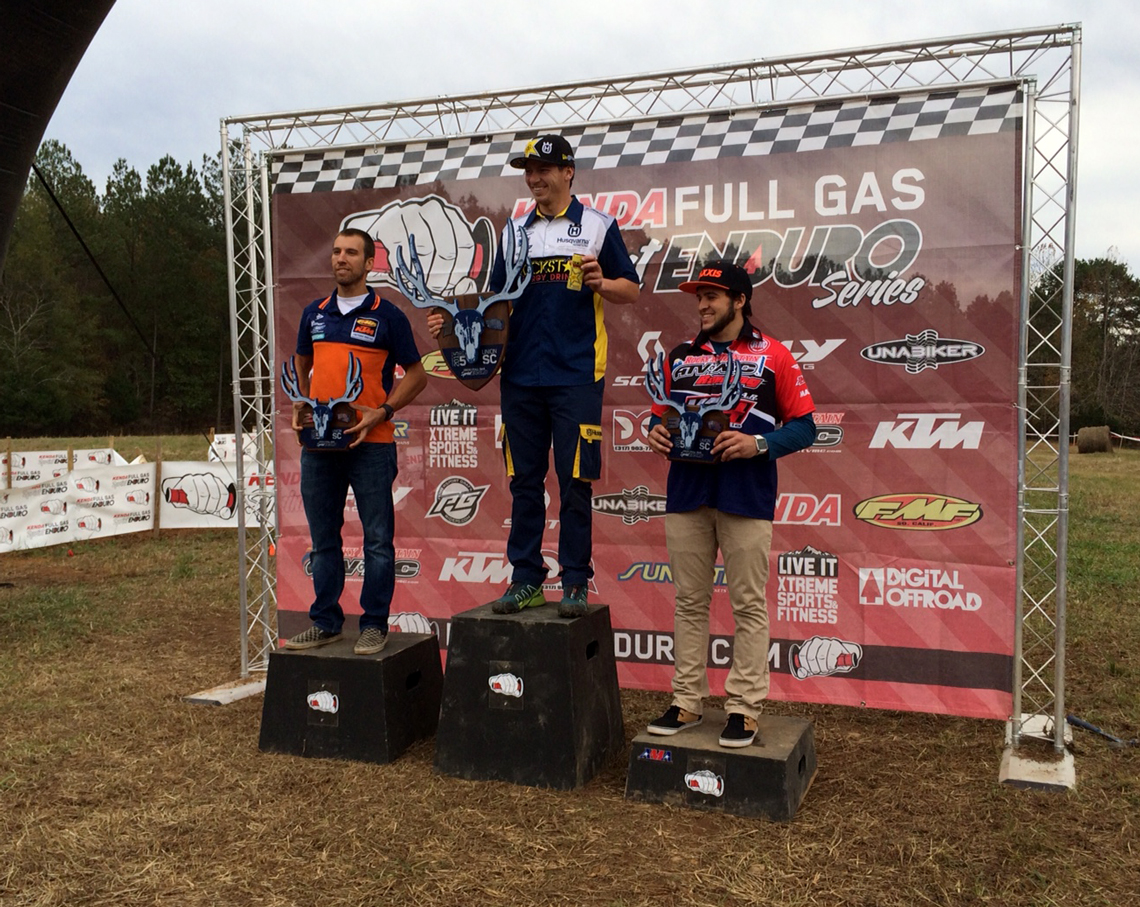 Podium (L to R) Charlie Mullins (2nd), Josh Strang (1st), and Thad Duvall (3rd). Photo: Rob Mitchell Films.
