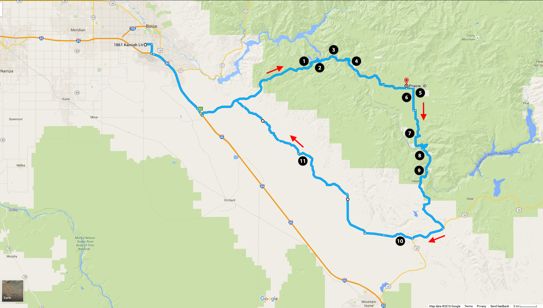 This circular out-and-back loop is easily accessible from Boise. (Click on Image to Enlarge)