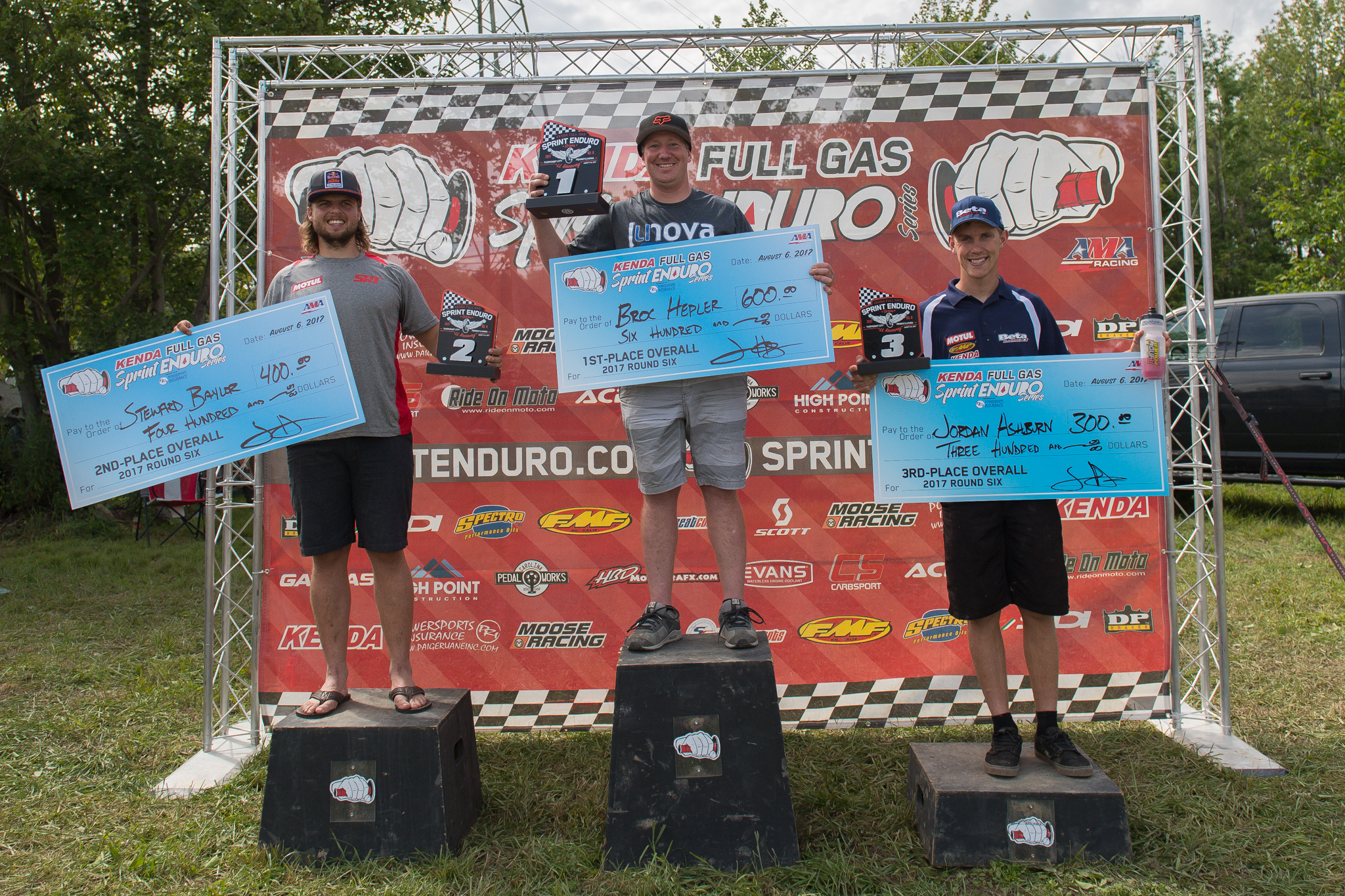 Overall podium: Steward Baylor (2nd), Broc Hepler (winner) and Jordan Ashburn (3rd). Photo: Shan Moore.