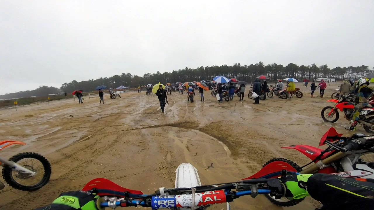 The view from the rainy the starting line. Photo credit: Frank Visone (GoPro still image).