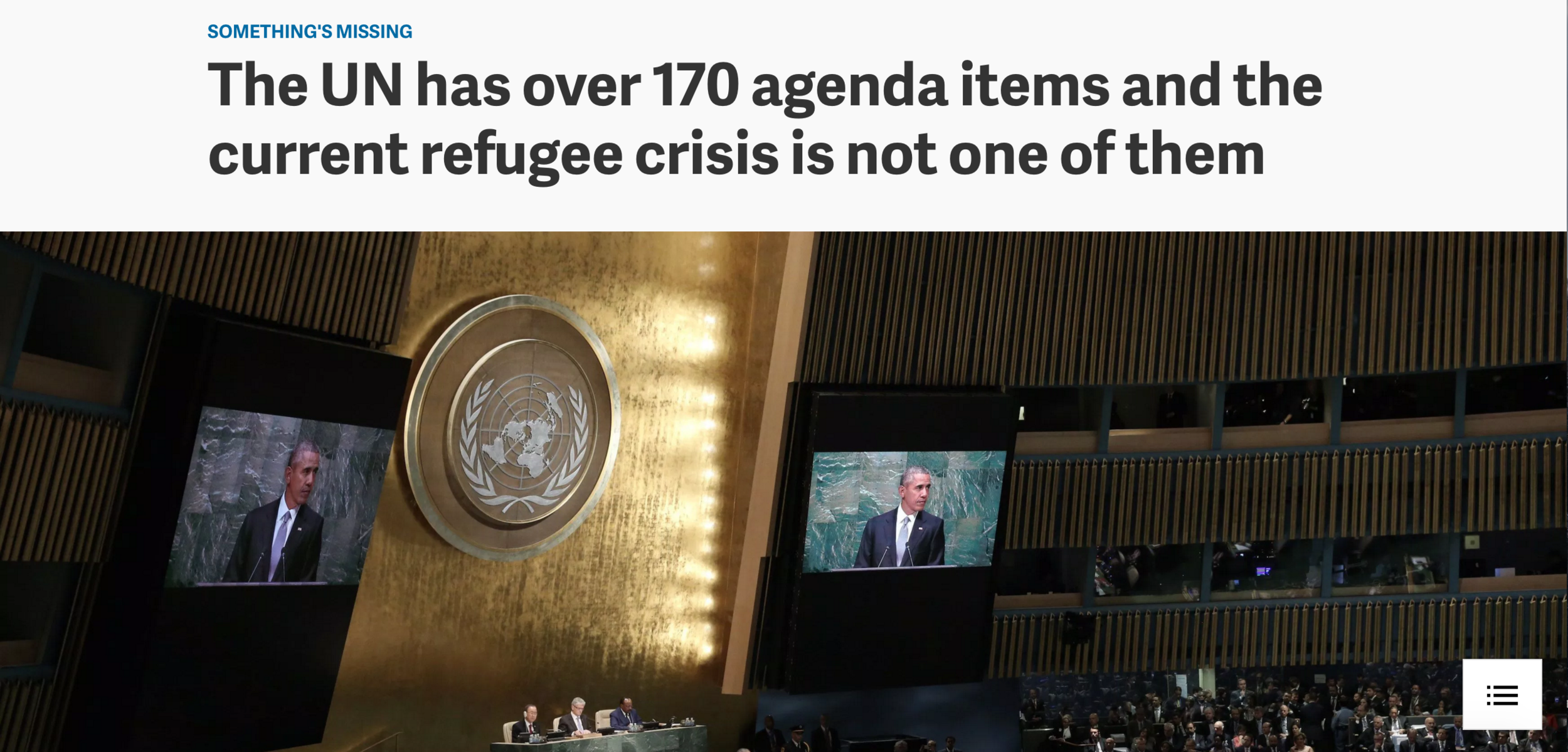 The UN has over 170 agenda items and the current refugee crisis is not one of them
