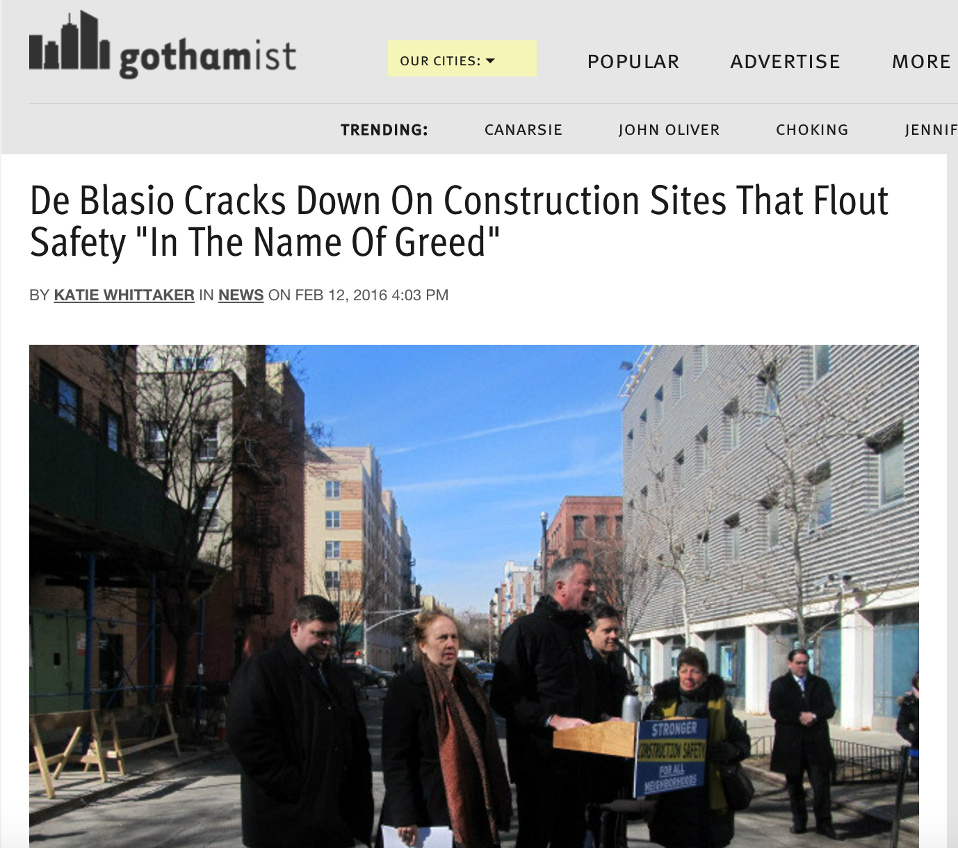 De Blasio Cracks Down On Construction Sites That Flout Safety "In The Name Of Greed"