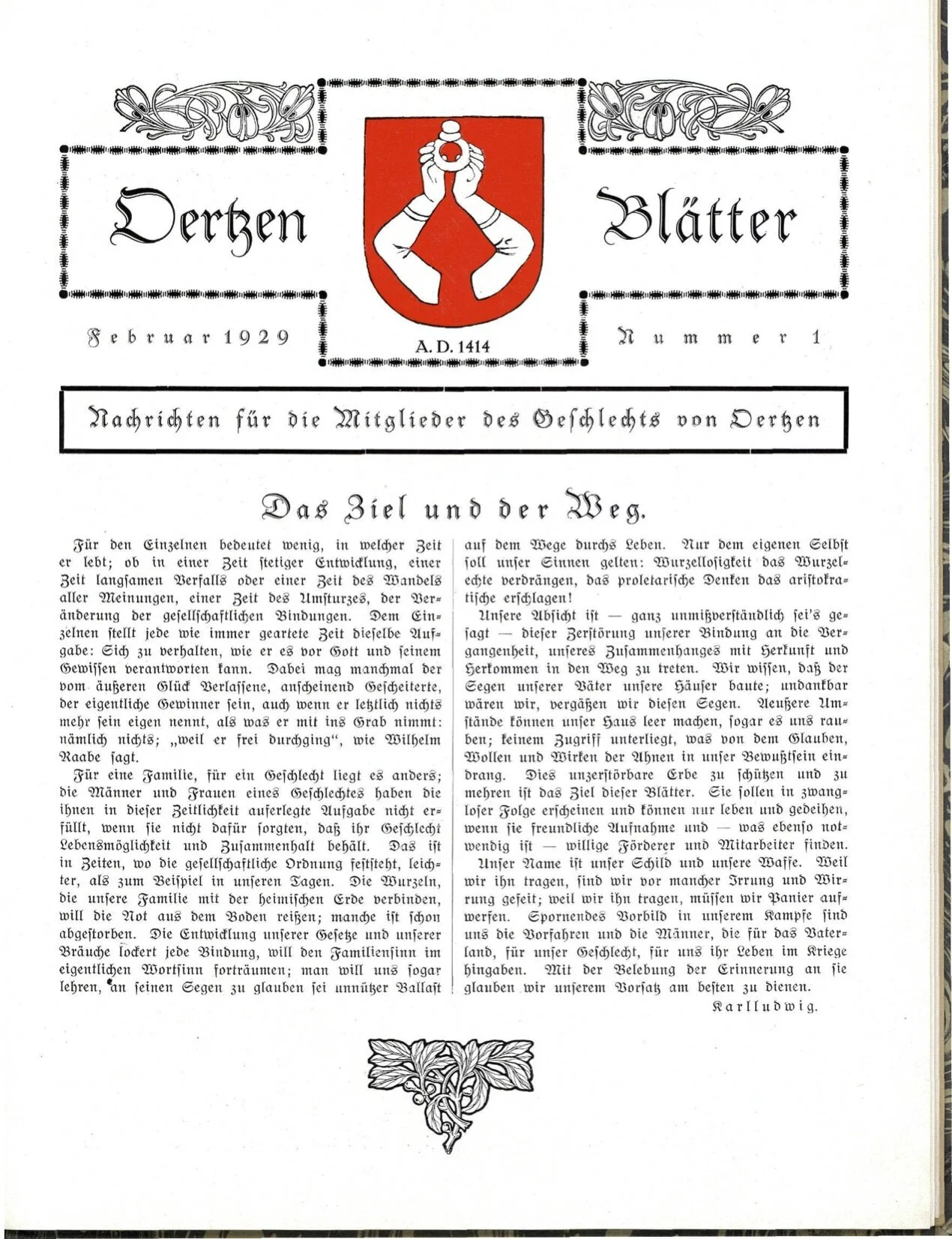 Ausgabe Nr. 1 - Februar 1929