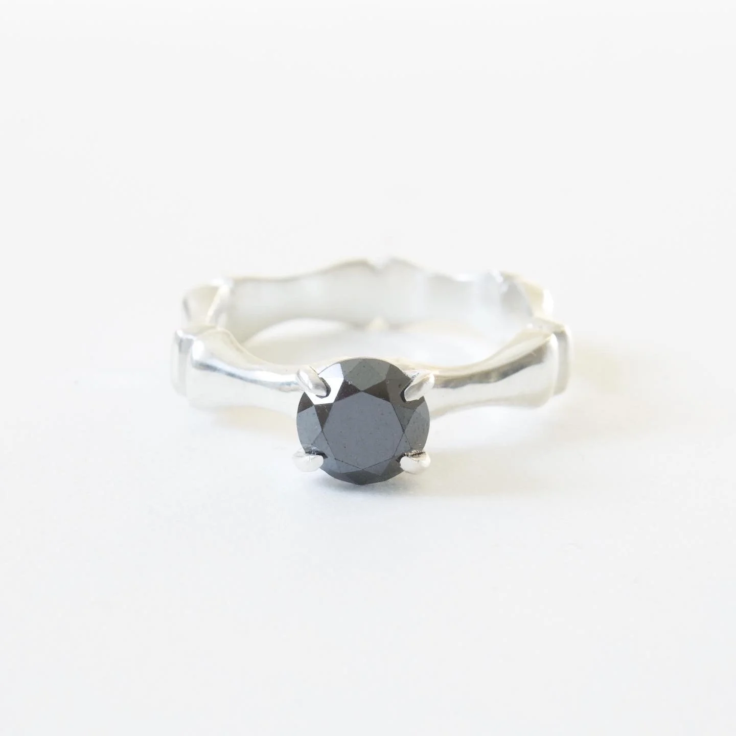  Black diamond and sterling silver engagement ring 