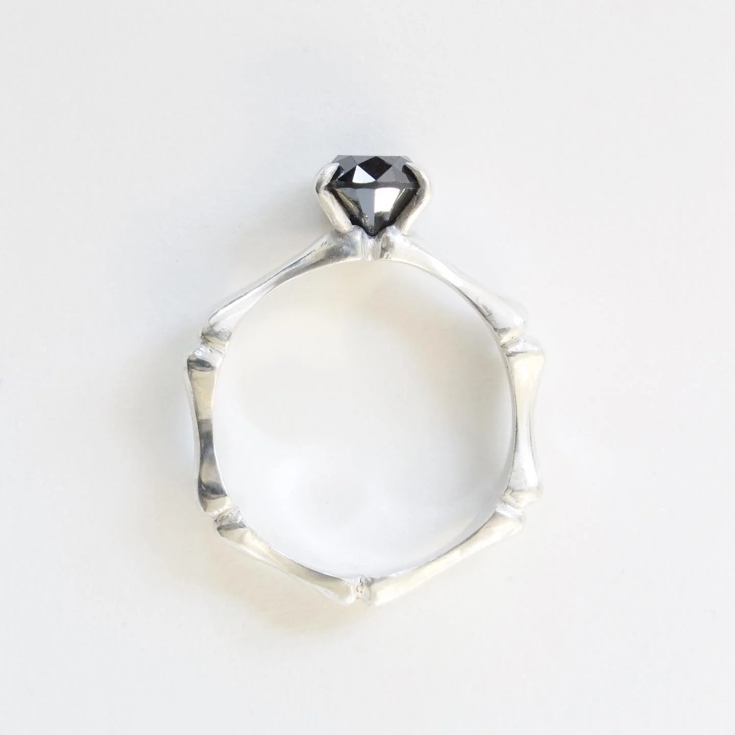  Black diamond and sterling silver engagement ring 