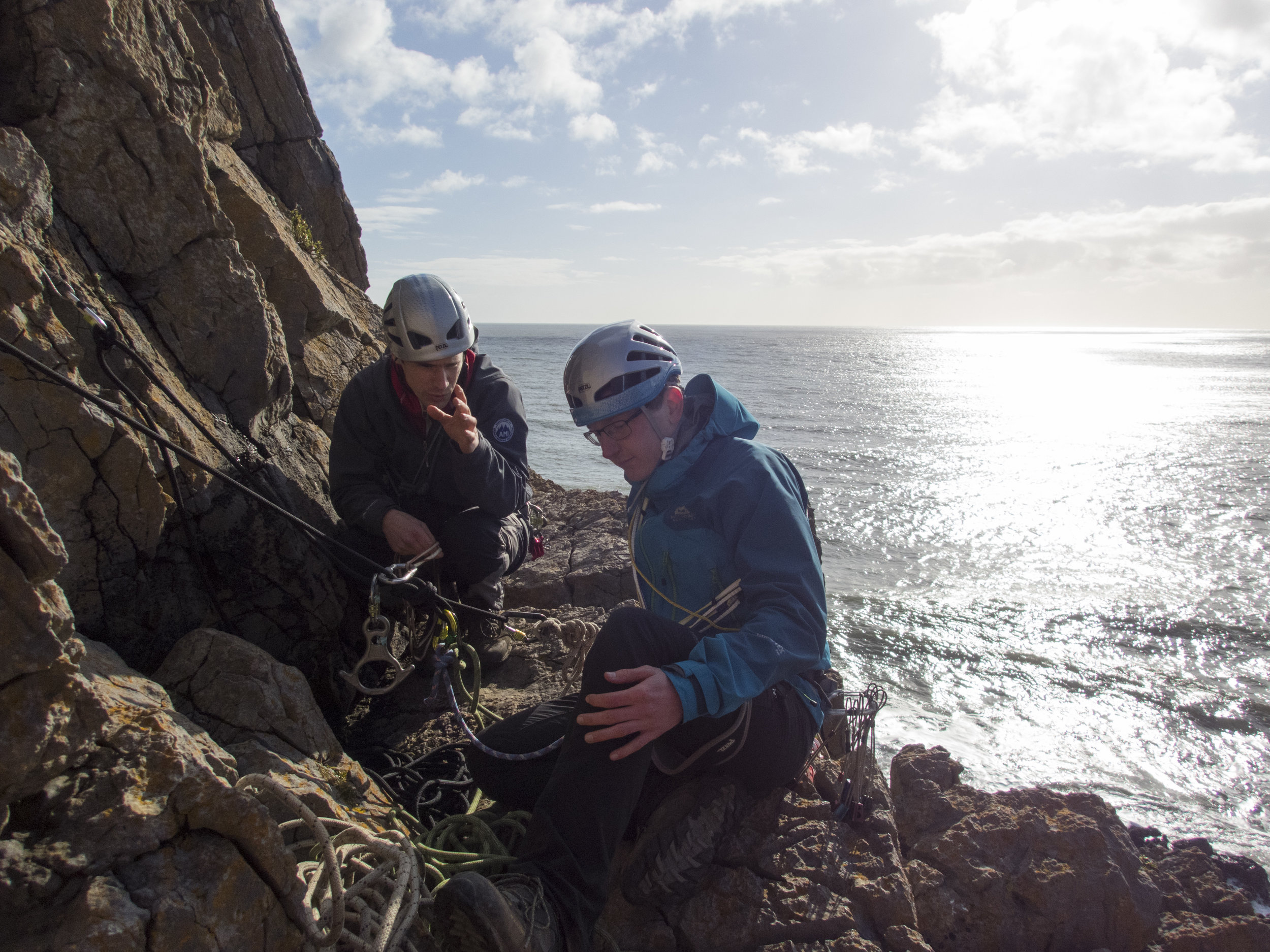 Discussing our Abseil set-up with Matt.
