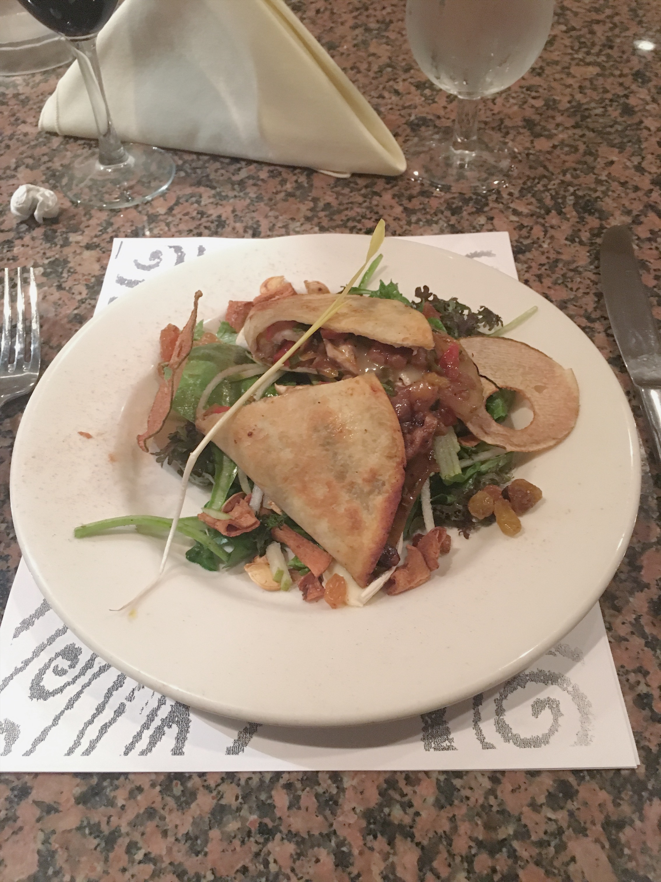 Brie, Pear and Walnut Quesadilla with Autumn Greens and Apple Cider Vinaigrette