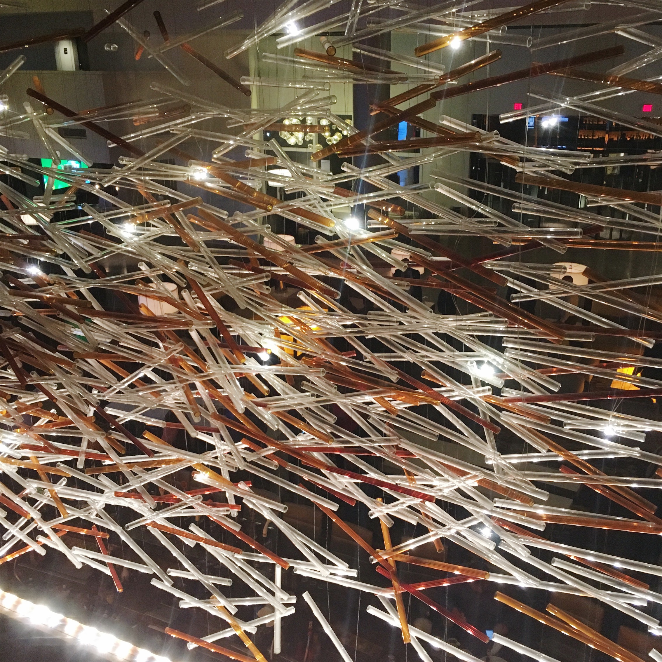 Elevator view of this glass sculpture behind the lobby bar