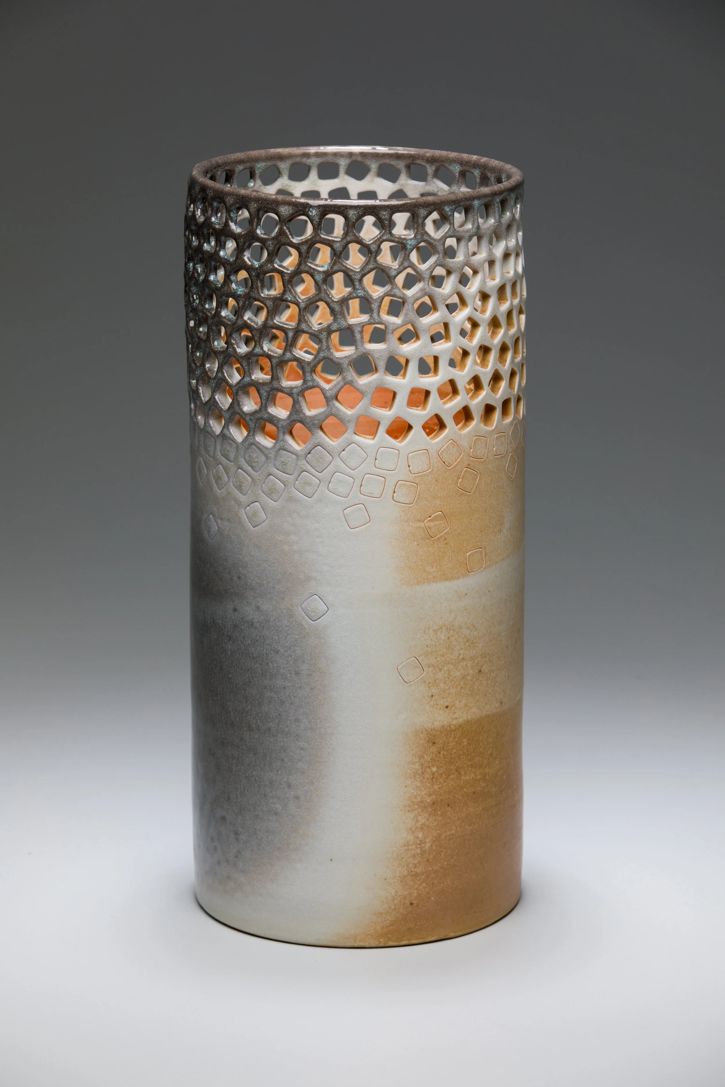 pierced vase porcelain, wood-fired