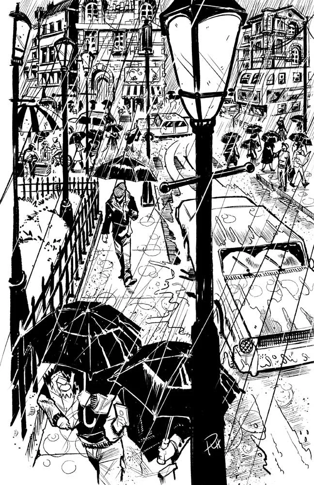 Comic-Book-Art-Inking-rainy-day-busy-street-Robin-Holstein.jpg