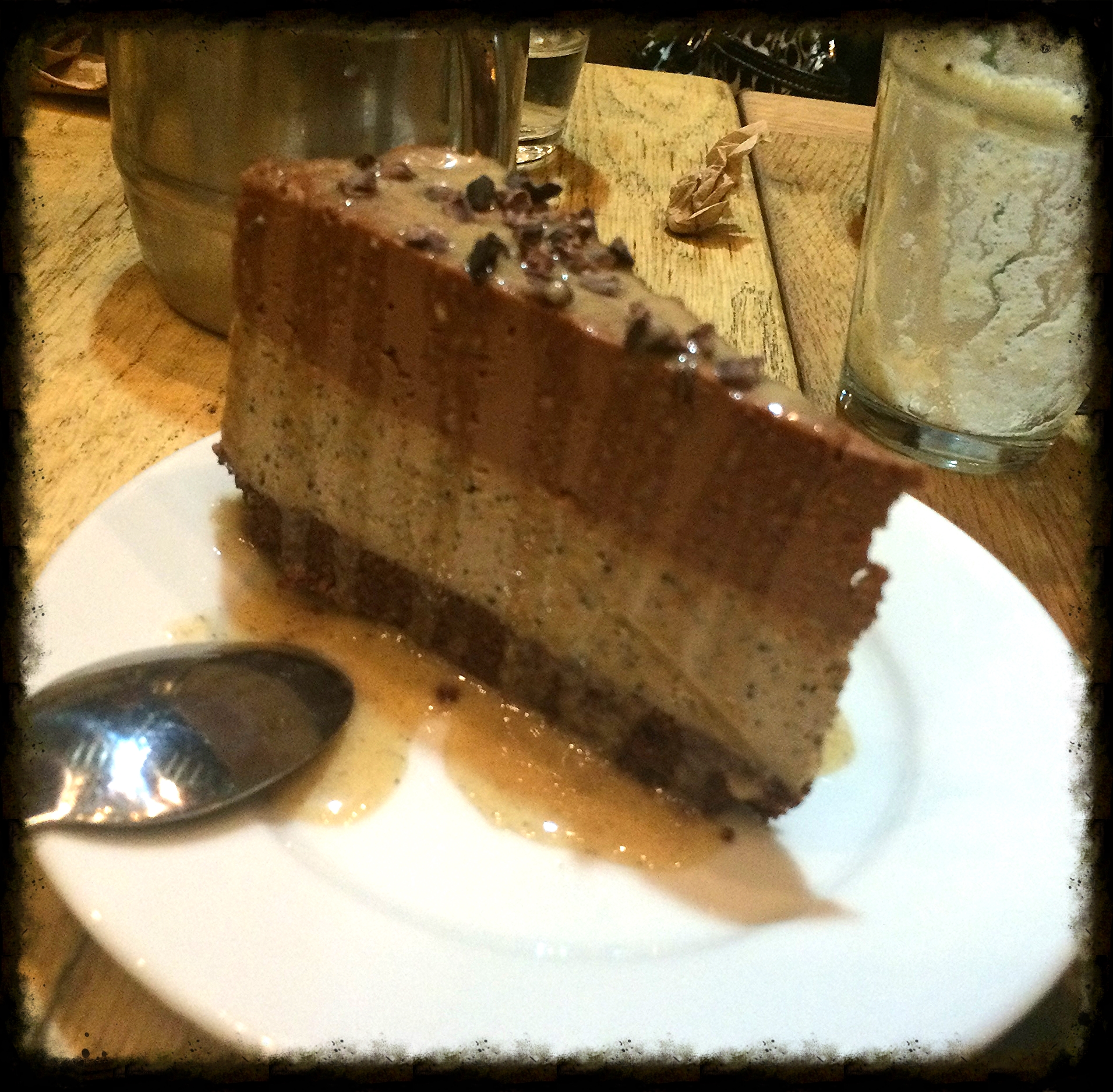 Salted caramel chocolate cheesecake from Sage Organic Vegan Bistro