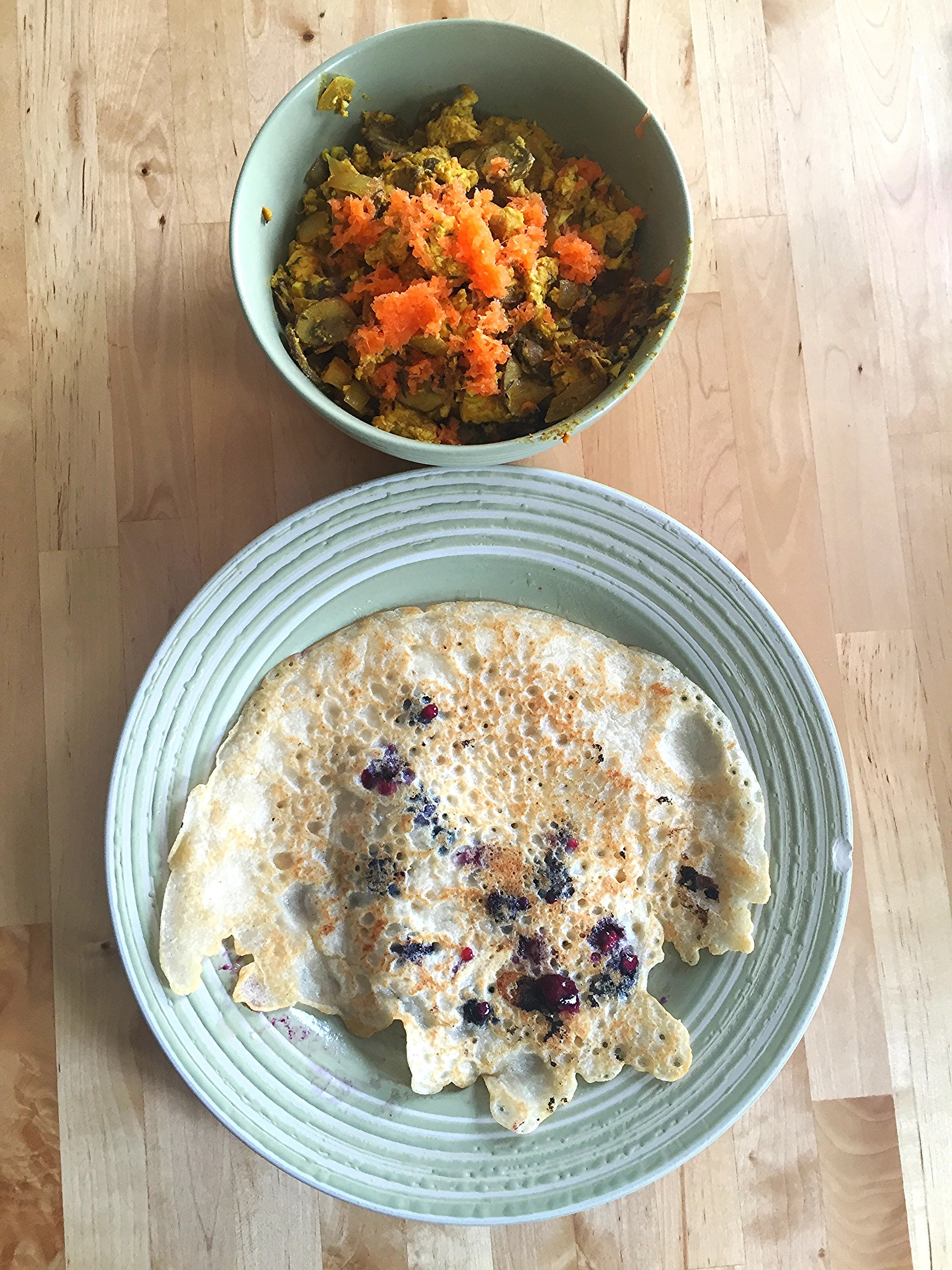 Vegan Blueberry Almond Pancakes with Scrambled Tofu