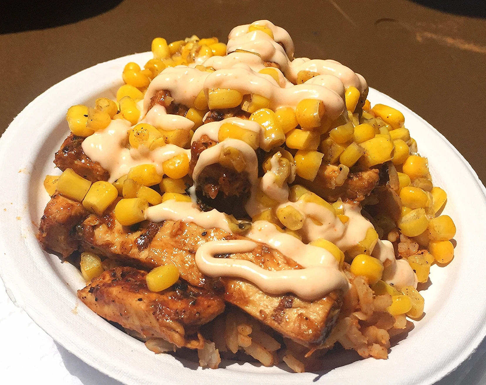 Vegan BBQ "Chickun", jambalaya and corn