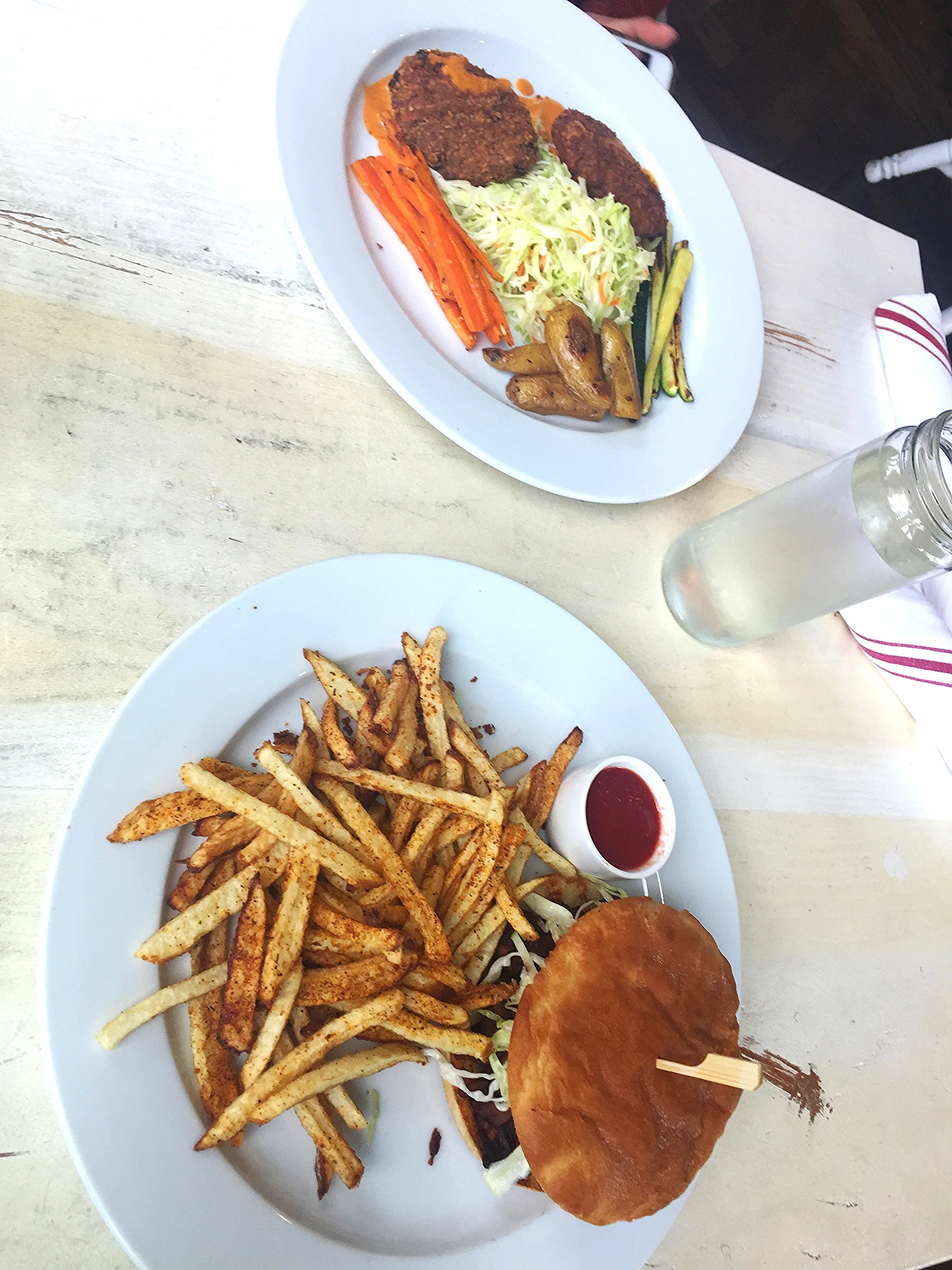 Vegan crabless cakes & pulled BBQ sandwich