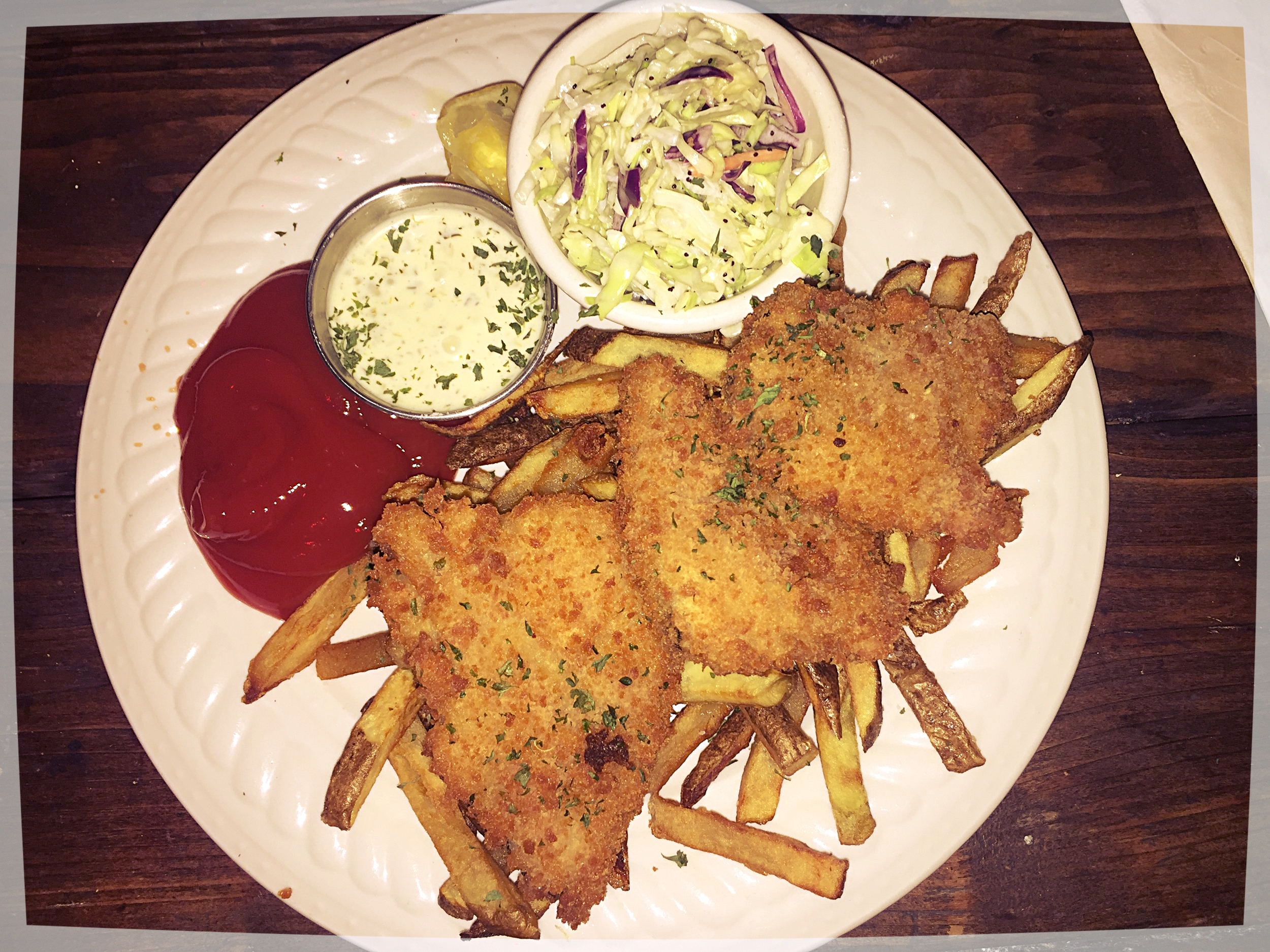 Vegan fish and chips from Highline Bar in Seattle, Washington