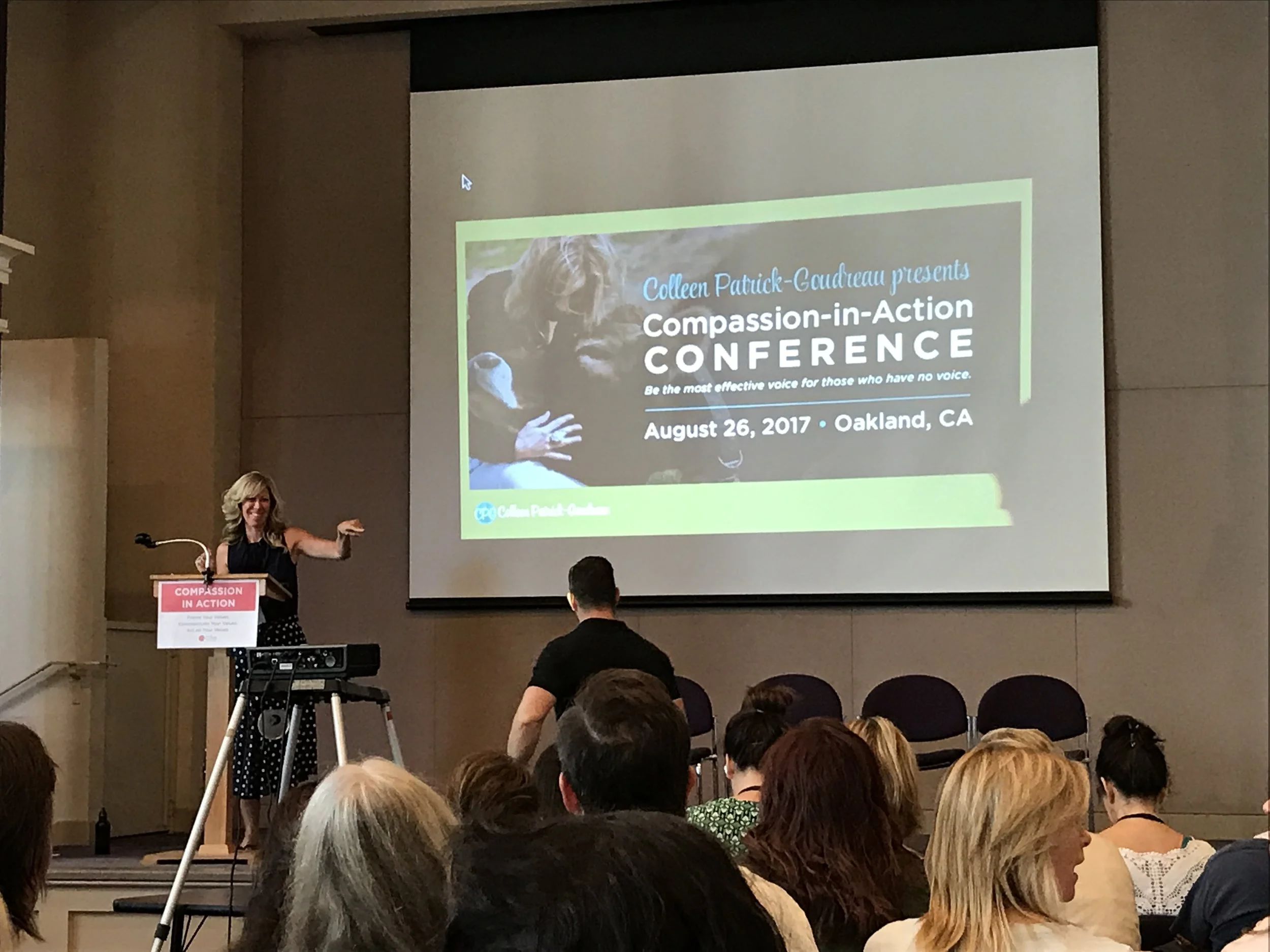 Colleen Patrick-Goudreau welcoming us at the Compassion in Action Conference