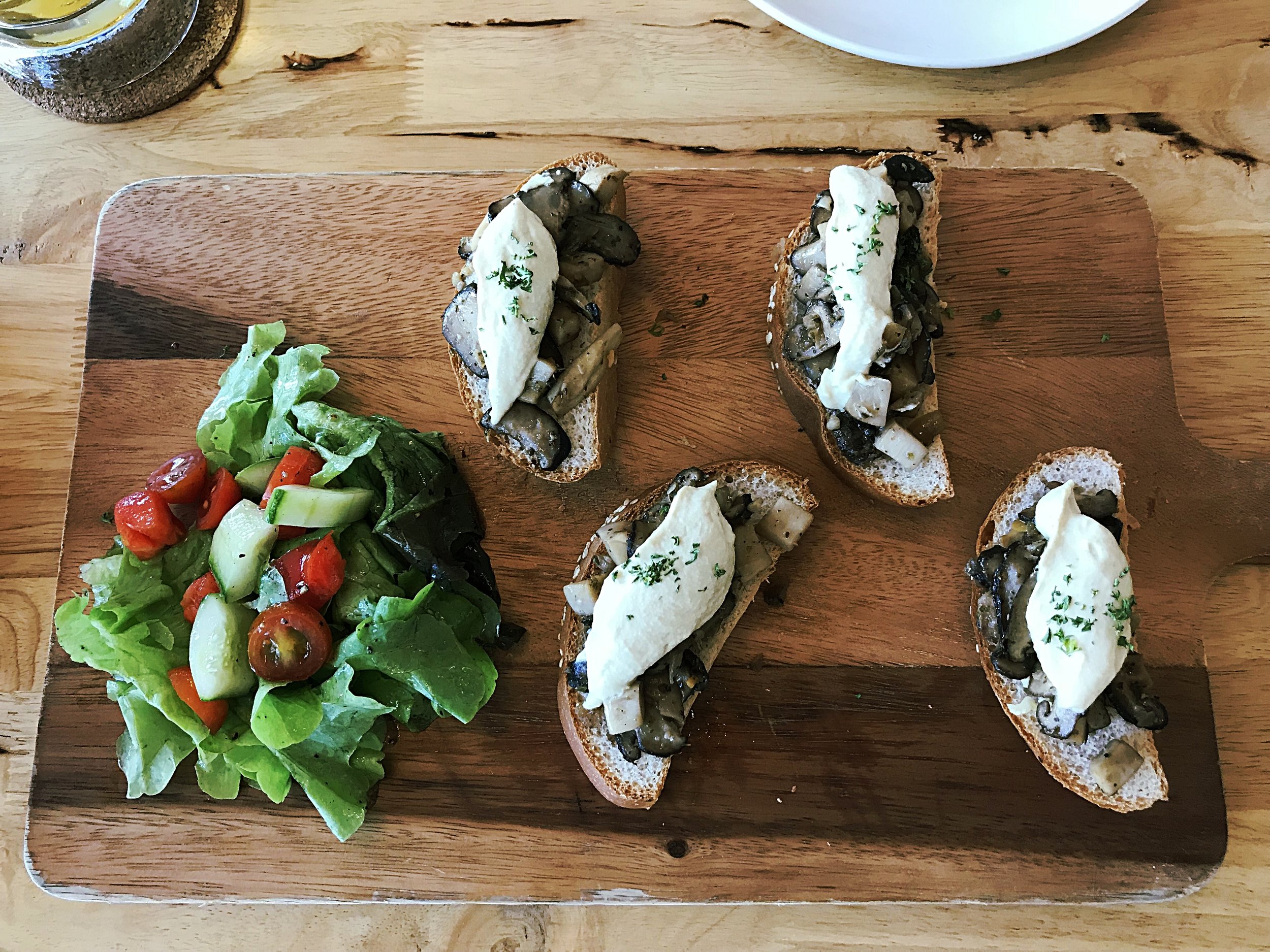 Mixed mushroom and vegan ricotta bruschetta