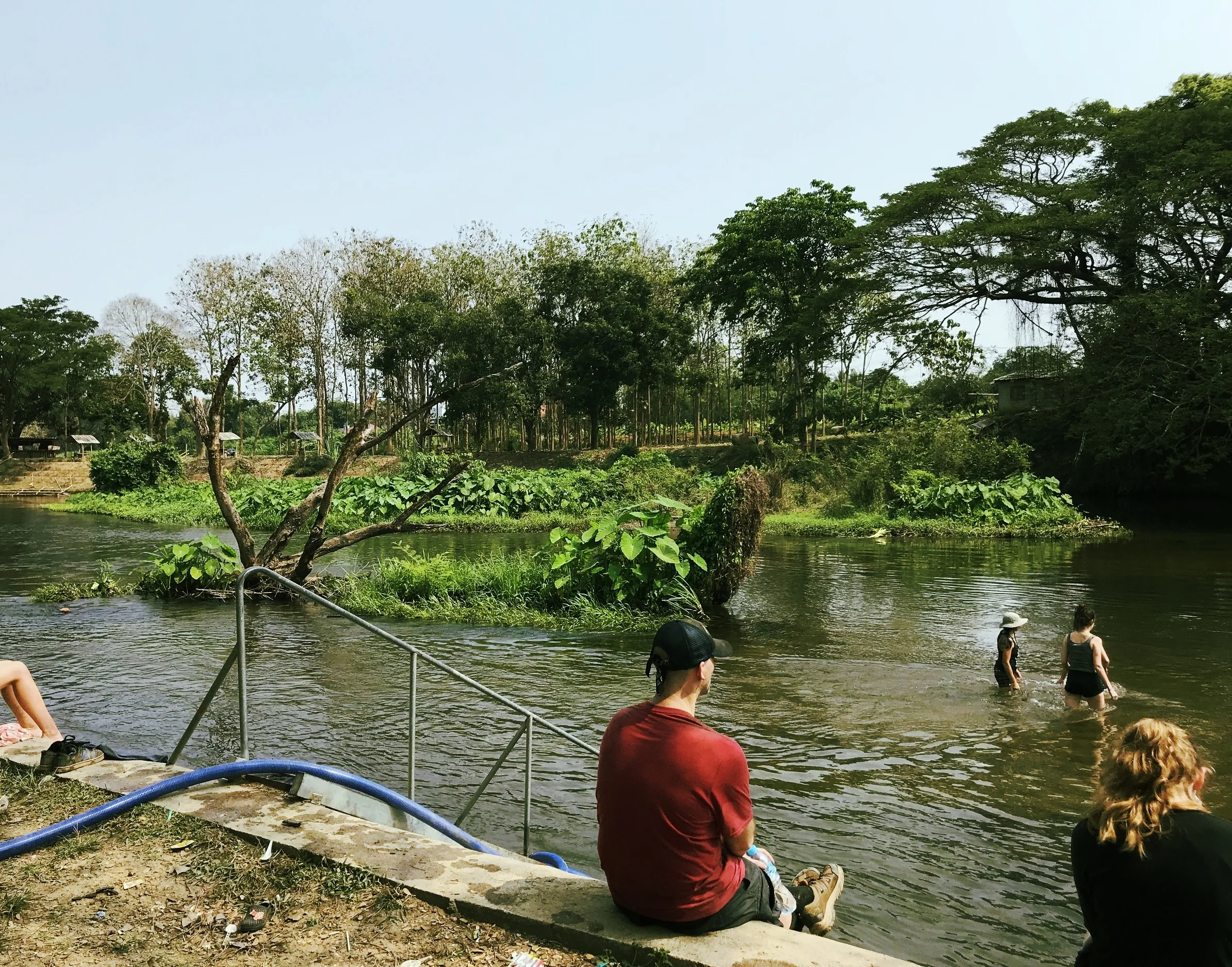 Reward after harvesting all morning: A swim in the river