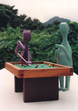 POOL GAME Built for a friend when she finished restoring her antique pool table. Made of Basswood and Koa.