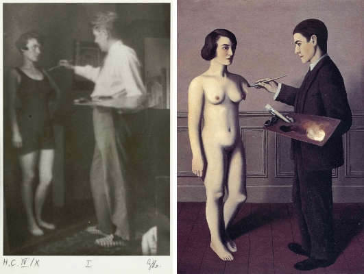 René MagritteL'amour, 1928 / fotografiaAuto-portrait devant sa peinture "Tenter L'Impossible", 1928 / pintura