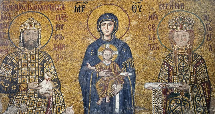 A Virgem e o menino com o imperador João II Comneno e a imperatriz Irene da Hungria, c. 1122.