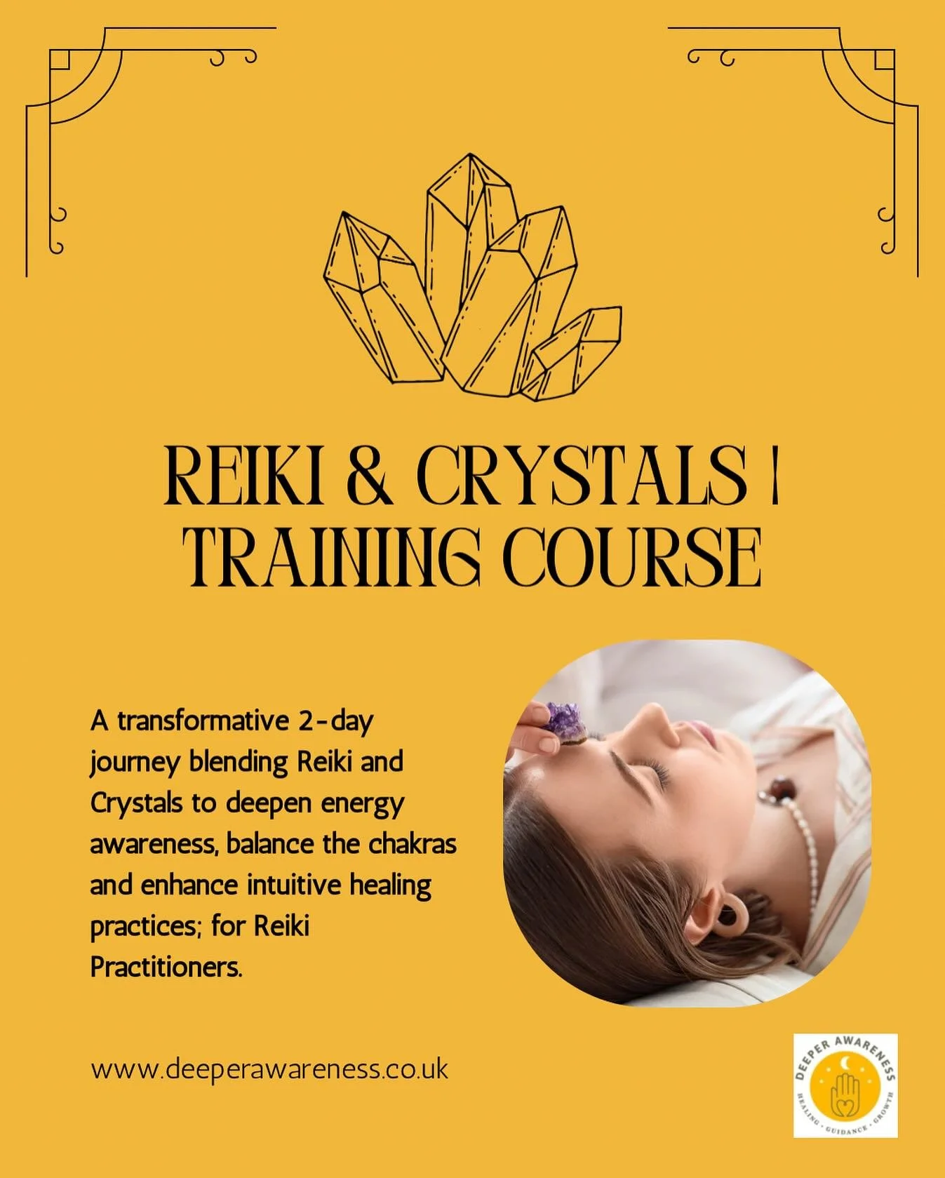 ✨ 𝙍𝙚𝙞𝙠𝙞 & 𝘾𝙧𝙮𝙨𝙩𝙖𝙡𝙨 – 2 𝘿𝙖𝙮 𝙏𝙧𝙖𝙞𝙣𝙞𝙣𝙜 𝘾𝙤𝙪𝙧𝙨𝙚 ✨
📅 Friday 2 Jan & Saturday 3 Jan 2026
📍 Milton Keynes Quaker Centre, 1 Oakley Gardens, Downhead Park MK15 9BH
💫 For Reiki Level 2 attuned practitioners and a