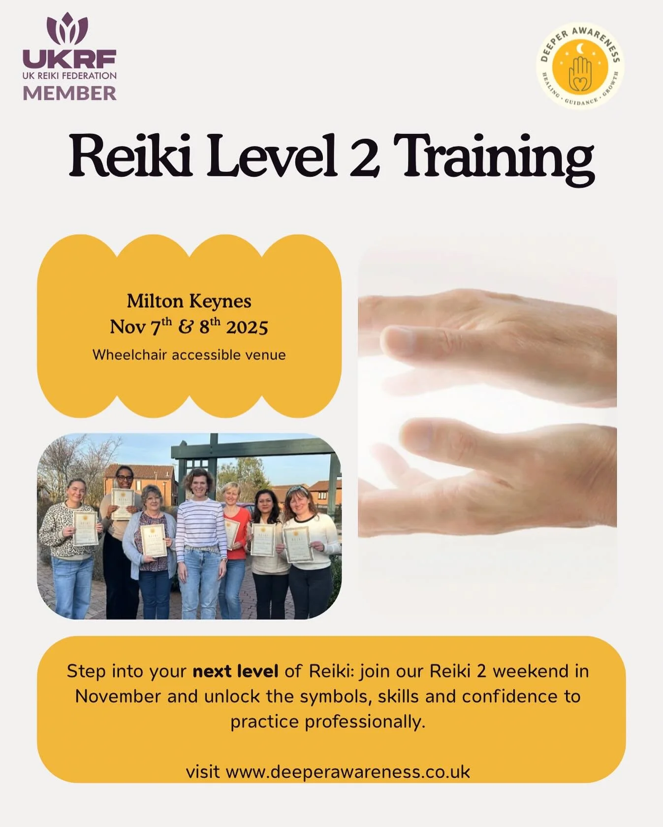 ✨ 𝗥𝗲𝗶𝗸𝗶 𝗟𝗲𝘃𝗲𝗹 𝟮 𝗧𝗿𝗮𝗶𝗻𝗶𝗻𝗴 — 𝗡𝗼𝘃 𝟮𝟬𝟮𝟱 | 𝗠𝗶𝗹𝘁𝗼𝗻 𝗞𝗲𝘆𝗻𝗲𝘀 ✨
Are you ready to deepen your Reiki journey? 💫
Last spaces left. 
Reiki Level 2 is a powerful step into confidence, connection and transformation &md