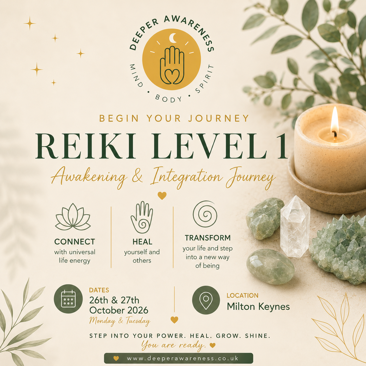Reiki Level 1 Training – Oct 2026 (Milton Keynes)