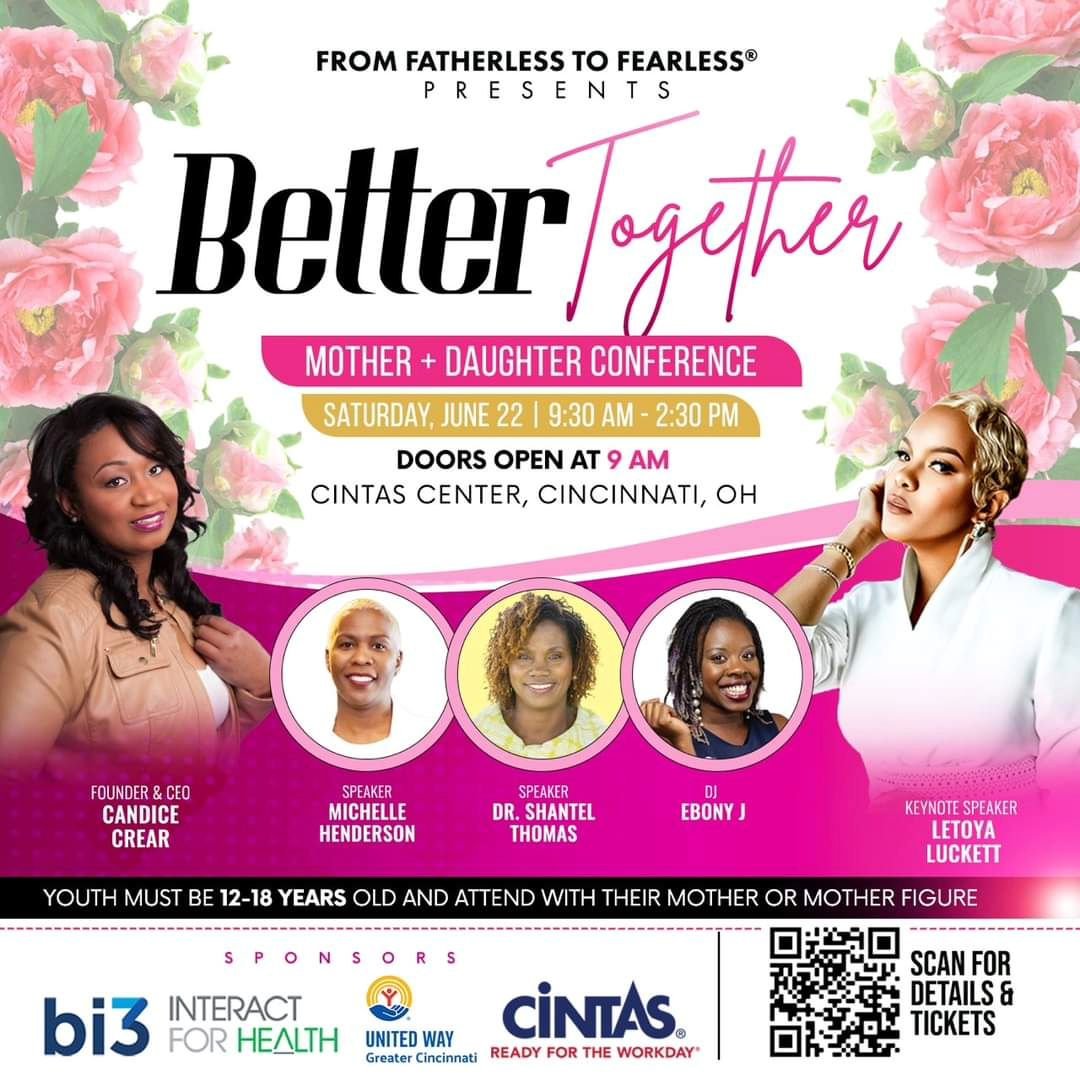 🌟 Join us at the Better Together Conference by From Fatherless to Fearless on June 22, 2024, at the Cintas Center! 💫 

Empowerment, connection, and celebration await mothers and daughters! Don't miss the inspiring keynote speech by actress and sing