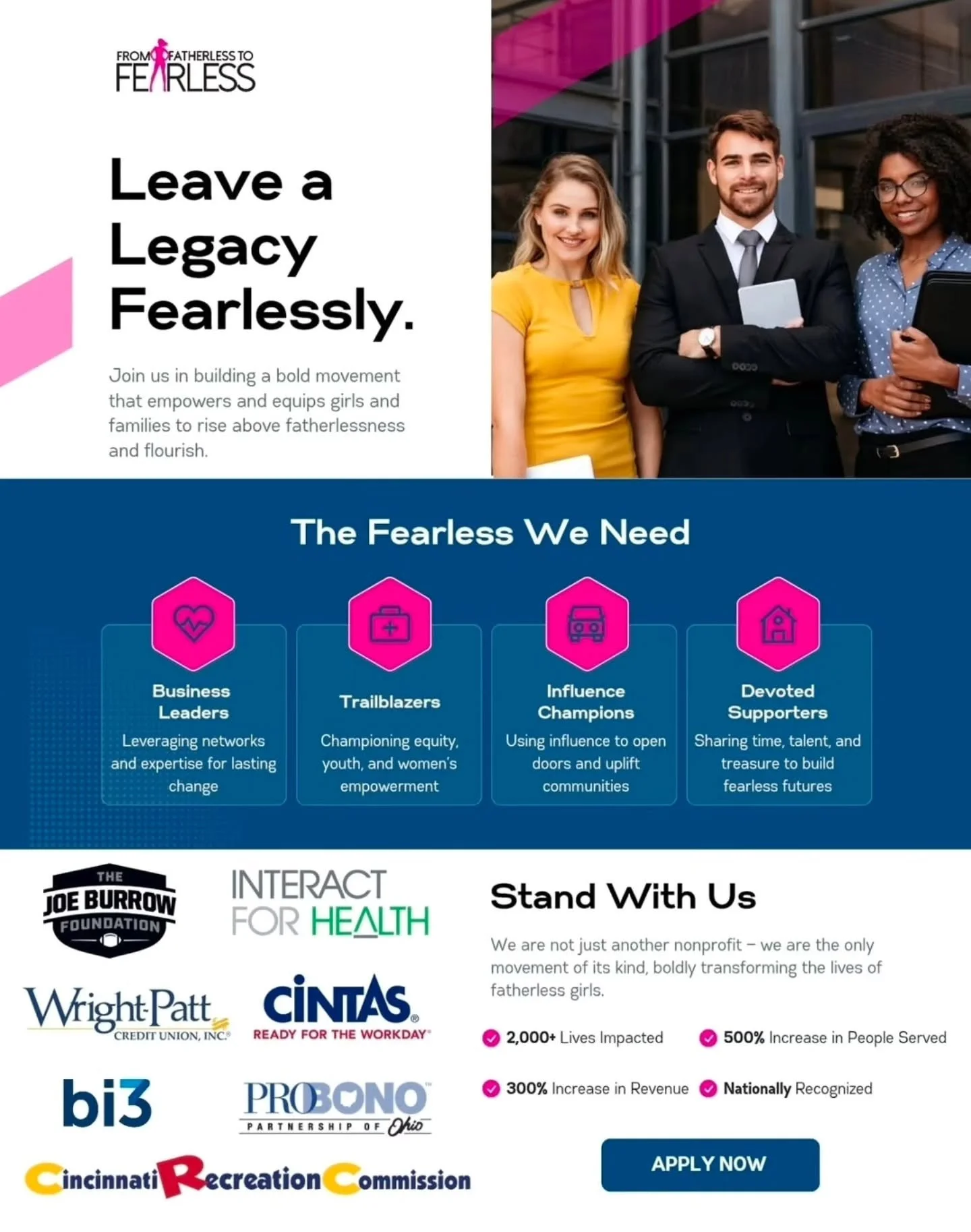 🌟 Leave a Legacy. Lead Fearlessly. 🌟
From Fatherless to Fearless is more than a mission&mdash;it's a movement reshaping what&rsquo;s possible for girls and families overcoming the impact of fatherlessness.✨
We&rsquo;re inviting visionary leaders to