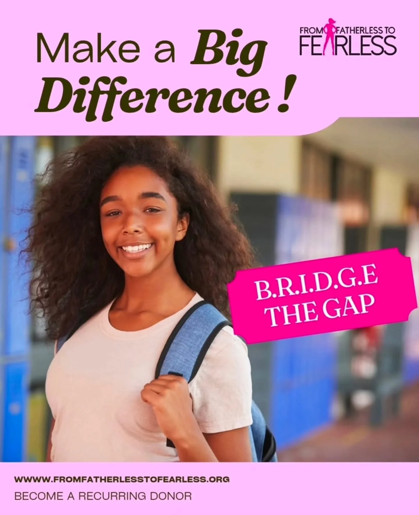 In our community, too many fatherless girls and their families face barriers to the tools and resources they deserve. Since 2016, From Fatherless to Fearless has impacted over 2,000 lives&mdash;but there's still so much more to do. 💪✨

You can help 