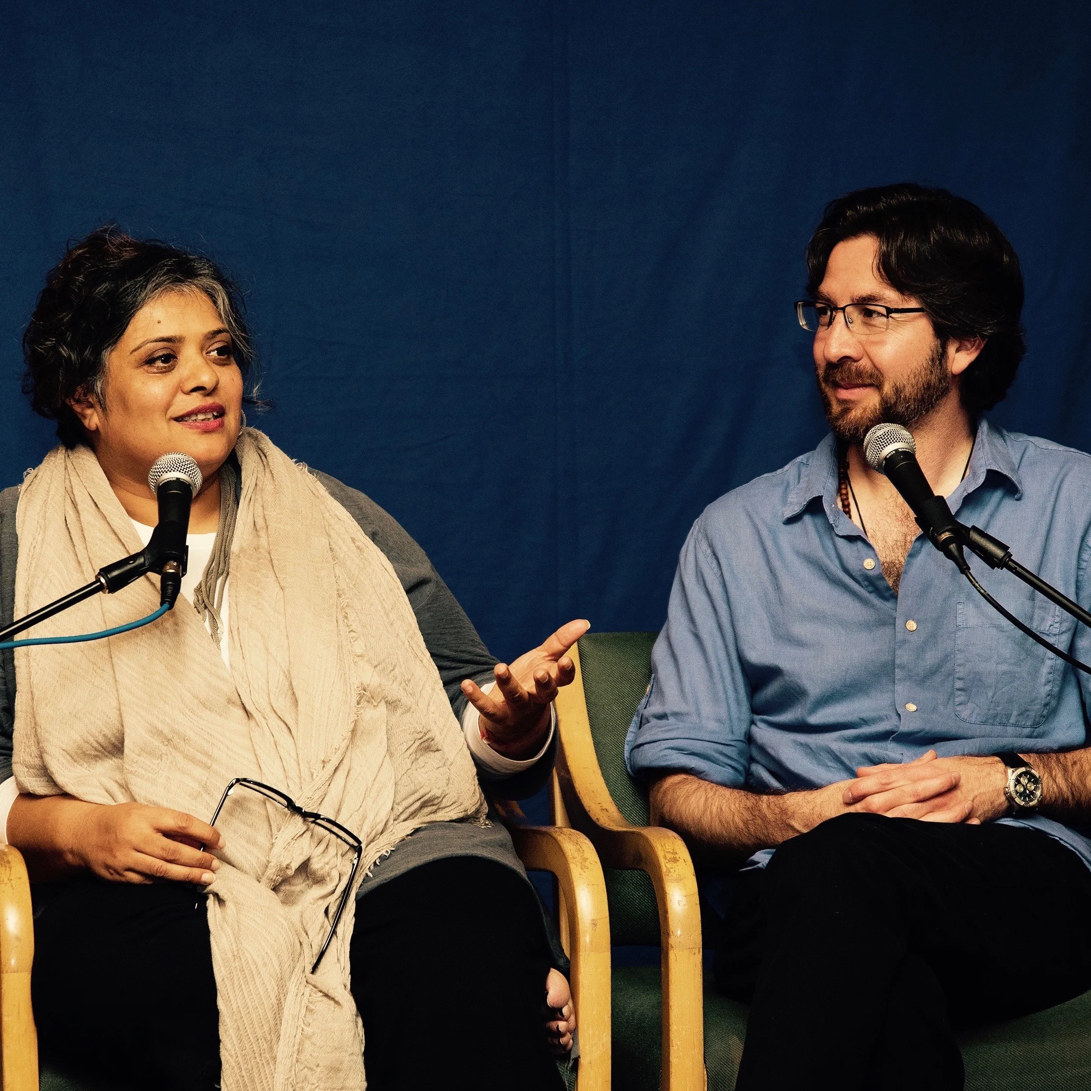 Deepa Gulrukh Patel and Netanel Miles-Yépez in dialogue. Photo by Hilary Benas, 2015.