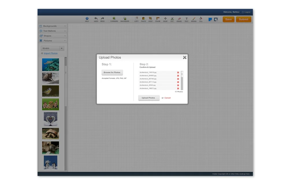 ezPalette Application Screen - Upload Screen