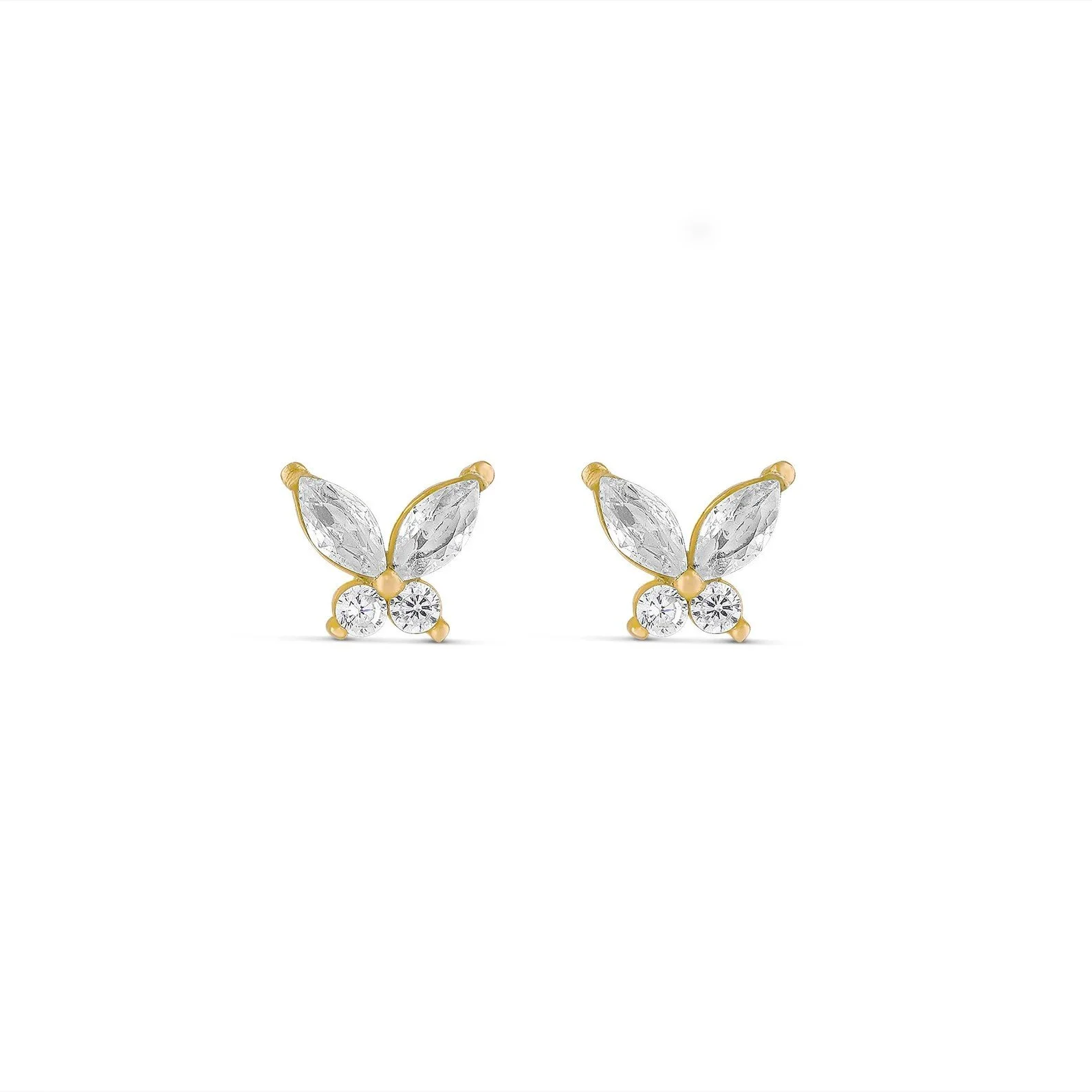 18k gold plated cubic zirconia butterfly earrings that are lightweight, high quality, and timeless.