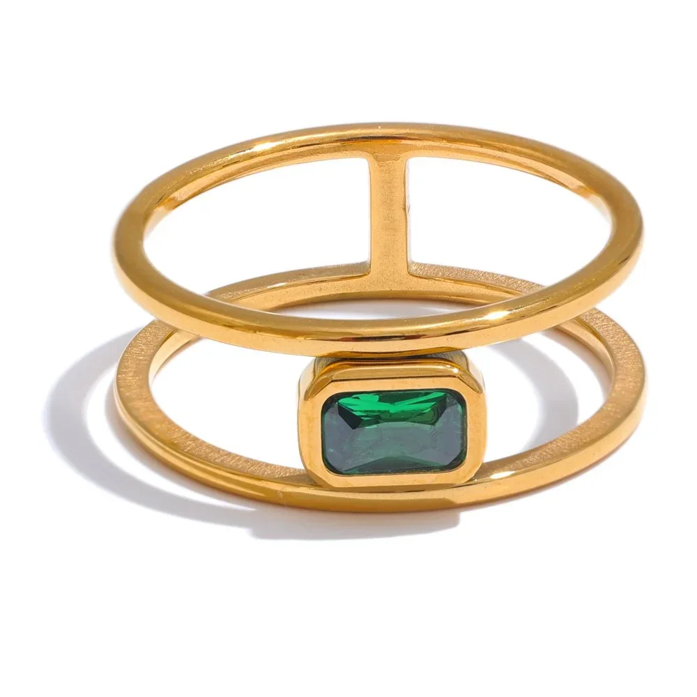 Close-up of Parker Emerald Gemstone Gold Ring highlighting the rich green gemstone, gold setting, and refined ring details.