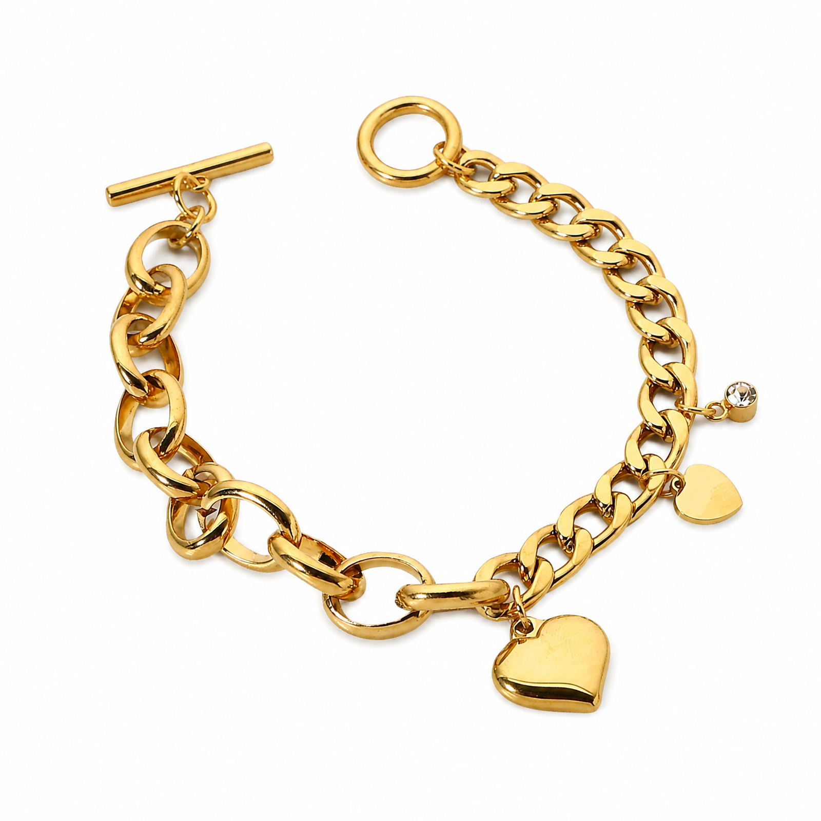 Gold Heart Charm Toggle Bracelet | Amour Heart Bracelet