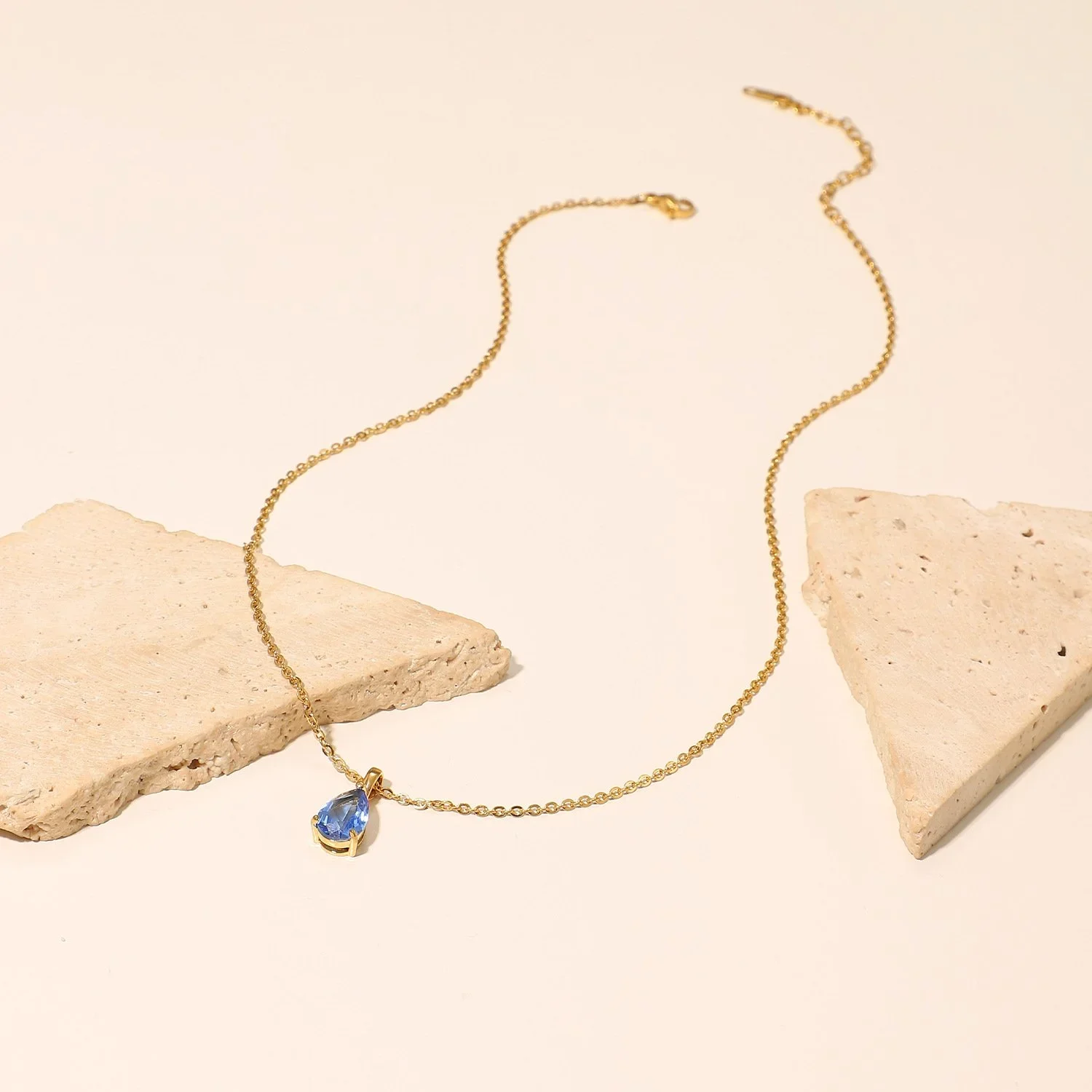 Gold Arctic Blue Gemstone Pendant Necklace showcasing a sophisticated blue gemstone jewelry style perfect for everyday wear.